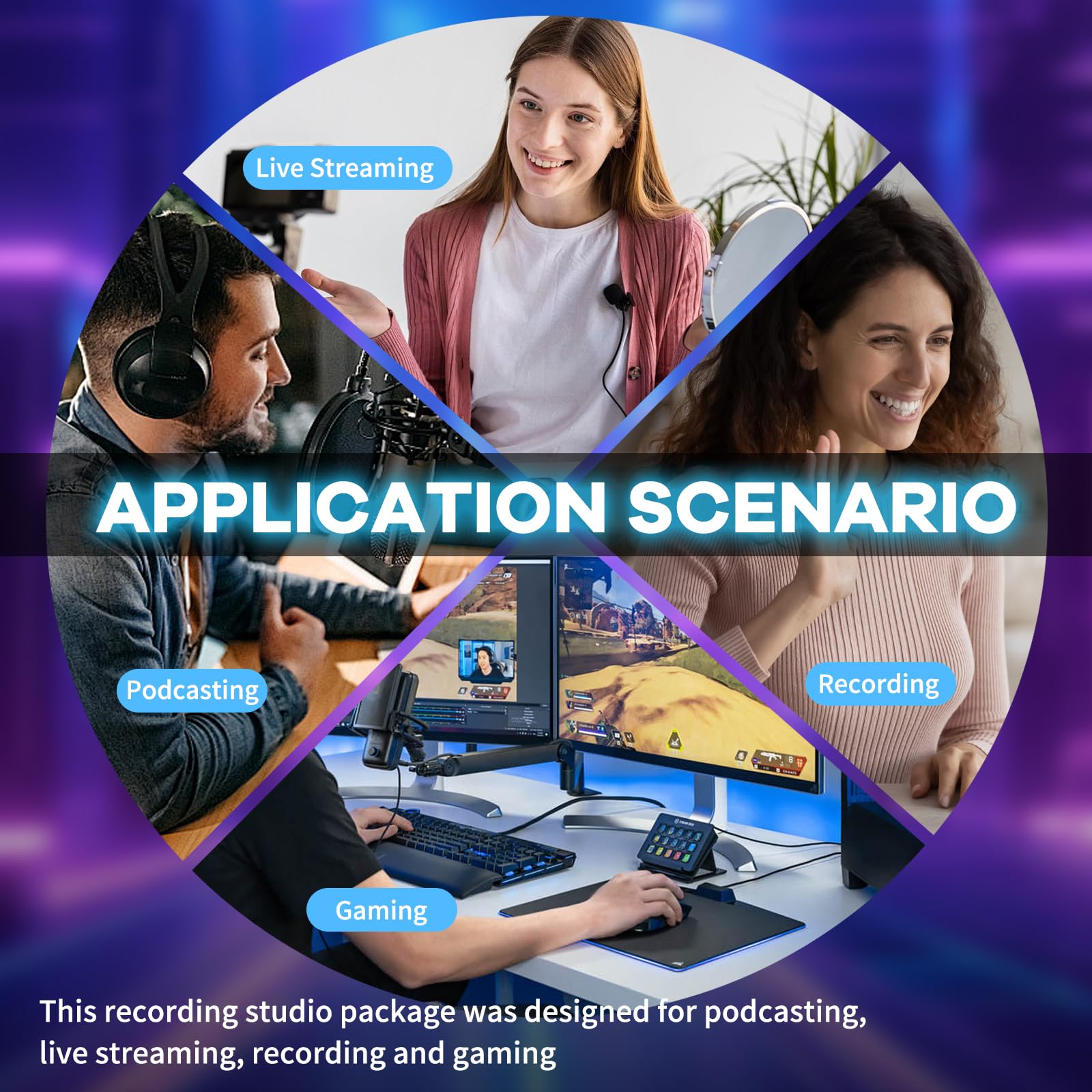 Kit doppio microfono streaming, set di apparecchiature per podcast per 2 persone con scheda audio e cambia voce, interfaccia audio con microfono podcast, microfono a condensatore, set mixer per