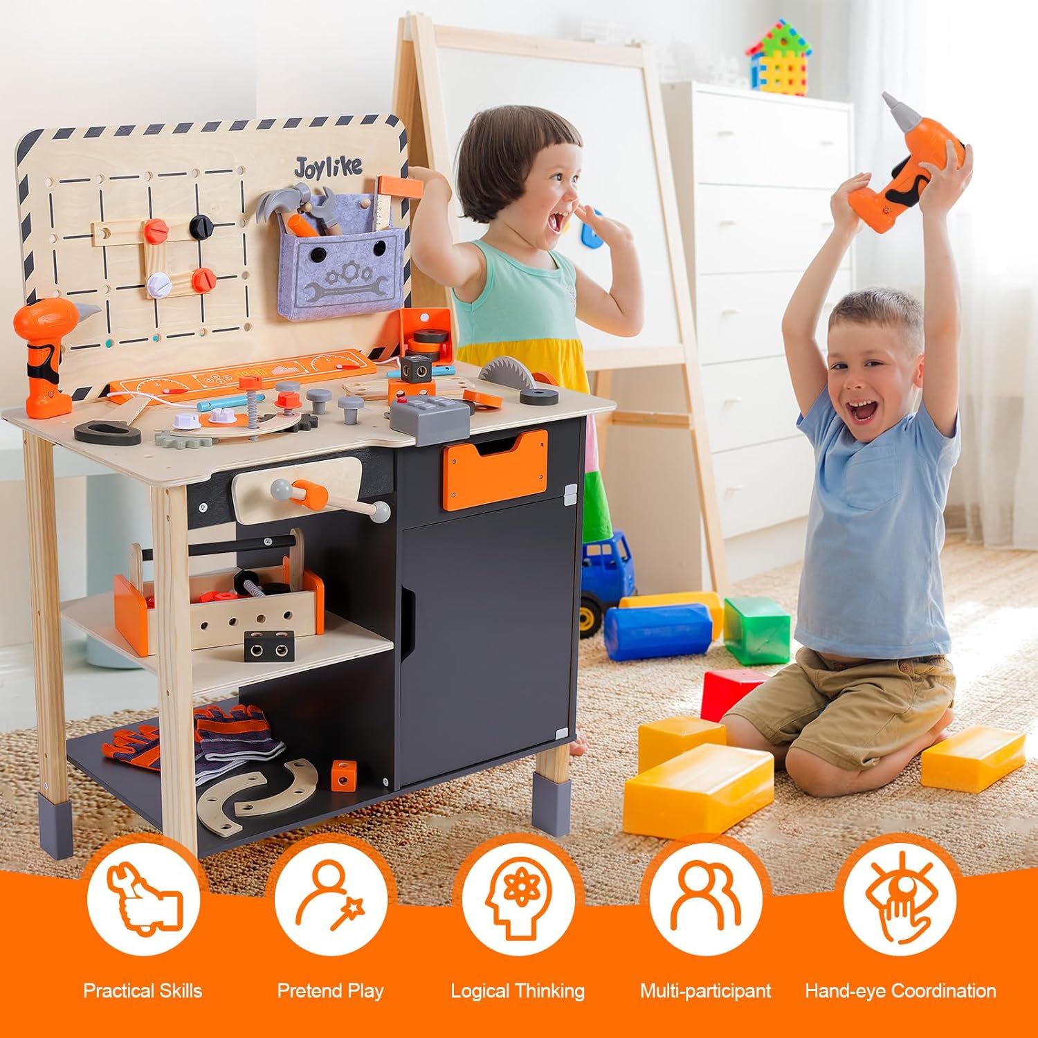 Kids Tool Set - Premium Wooden Toddler Bench With Realistic Tools and Sound Effects, Educational Toy for Ages 3-5, 6-8
