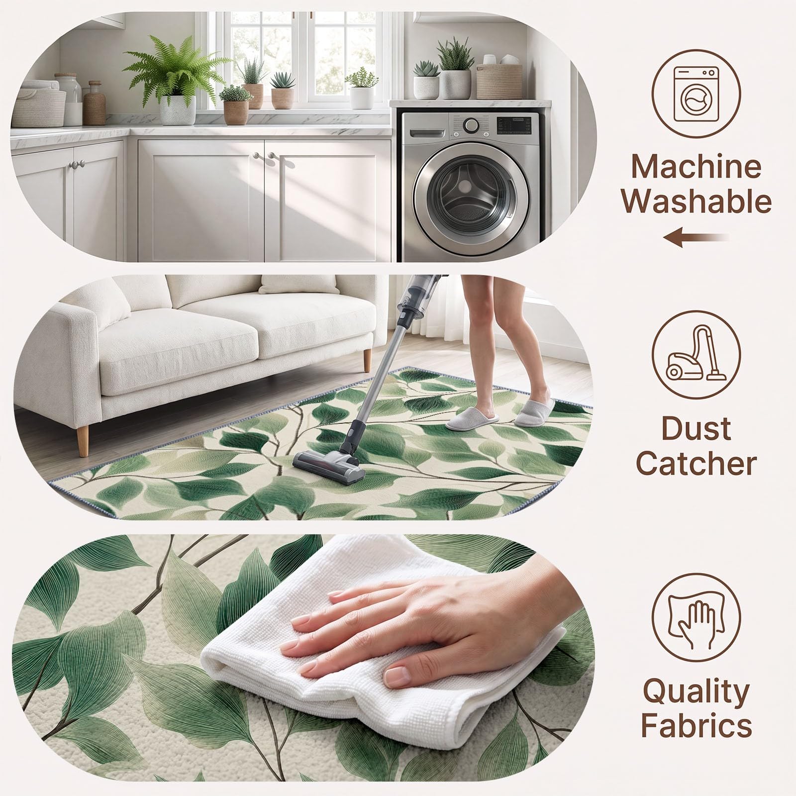Générique Botanique Tapis, 160 x 230 cm, Branche Feuille Sauge Verte Décoration Moquette avable Salle de Tapis, Pliable Doux Réduire Bruit Lancer Moquette pour Chambre à Coucher