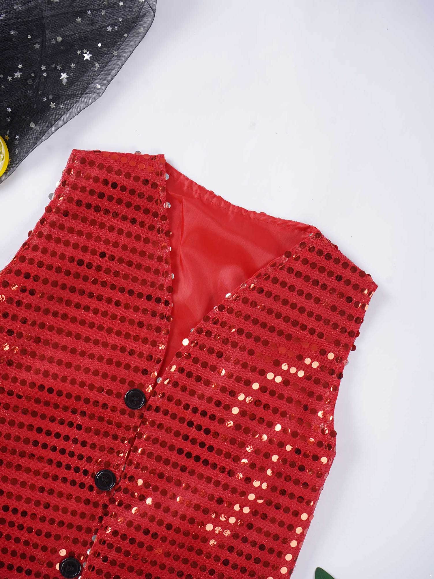 Costume Soirée Cérémonie Enfant Fille Garçon sans Manche Chemise à Paillettes Brillant Veste Veston de Carnaval Performance Dancewear