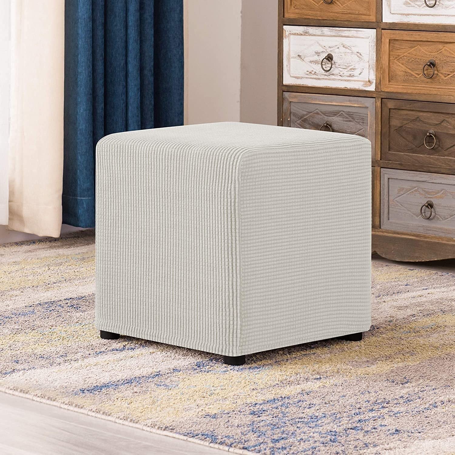 Copri Pouf AQIGR - Fodera Elasticizzata 40x40 Cm, Per Poggiapiedi Quadrati O Rotondi, Design Moderno - Foto 6