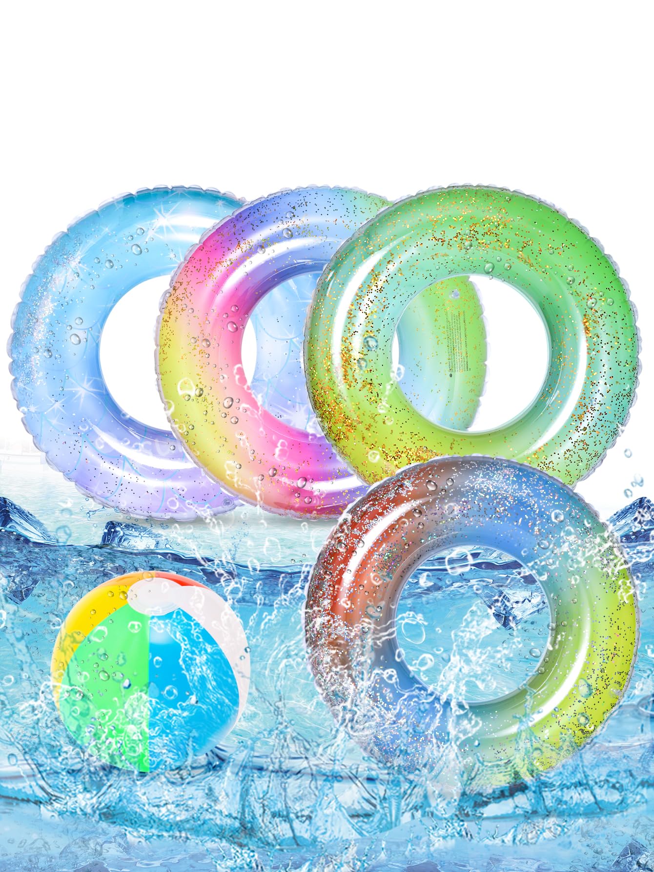 Pool Noodle 3 PCS Swimming Rings With 1 Beach Ball Inflatable Pool ...