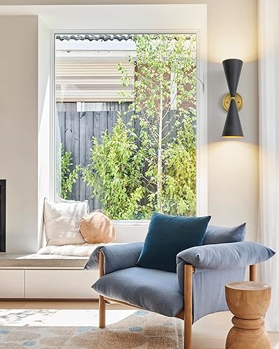 Miniatura 8 de Moderno aplique de pared negro y dorado, apliques vintage de doble cabeza hacia arriba y hacia abajo, lámpara de pared con cableado interior para