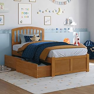 AFI Richmond Twin Solid Wood Platform Bed with Footboard & Storage Drawers in Light Toffee