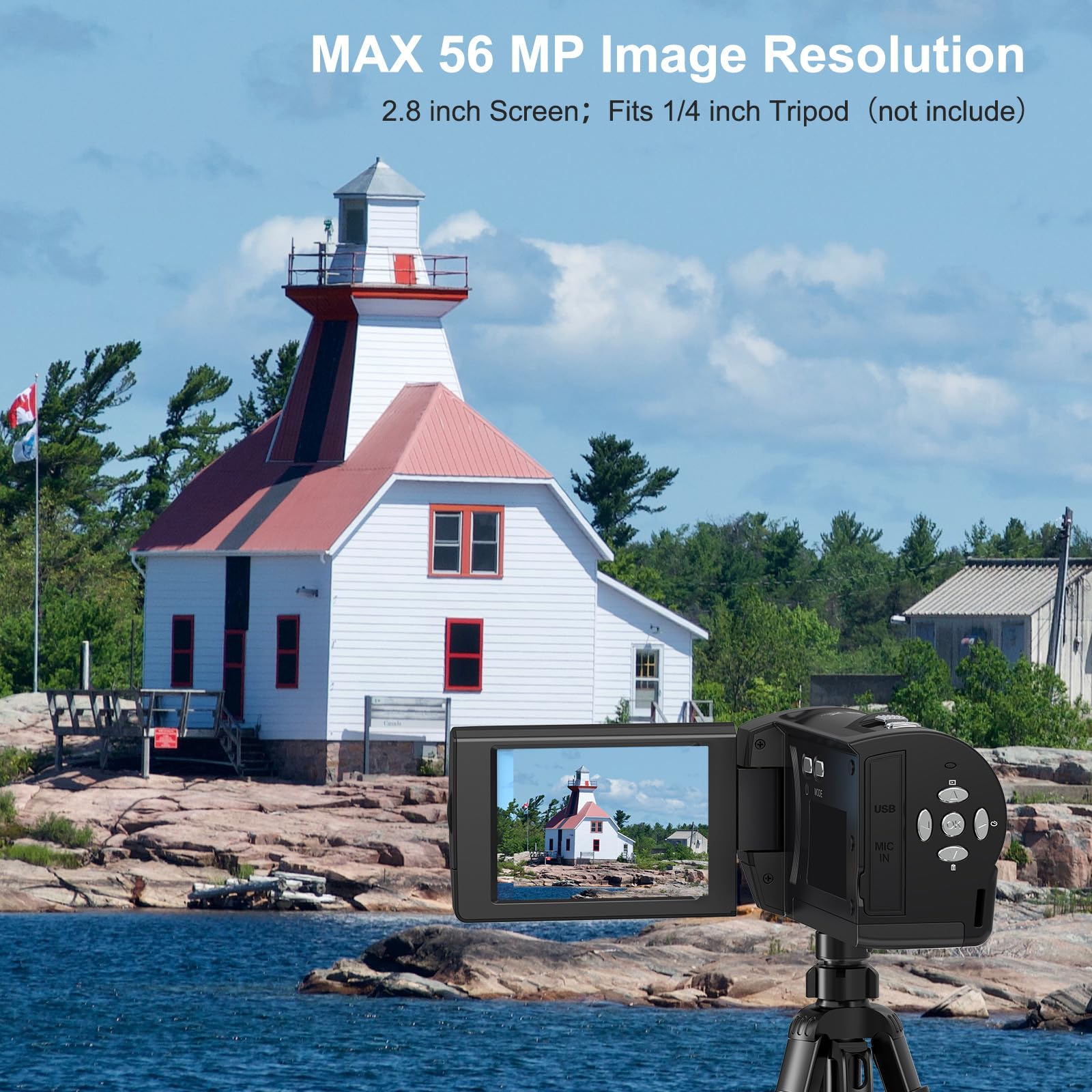 Caméra vidéo 2.7K 56MP avec éclairage LED, Zoom numérique 16X, Écran LCD 2,8", Carte SD 32 Go, 2 Piles