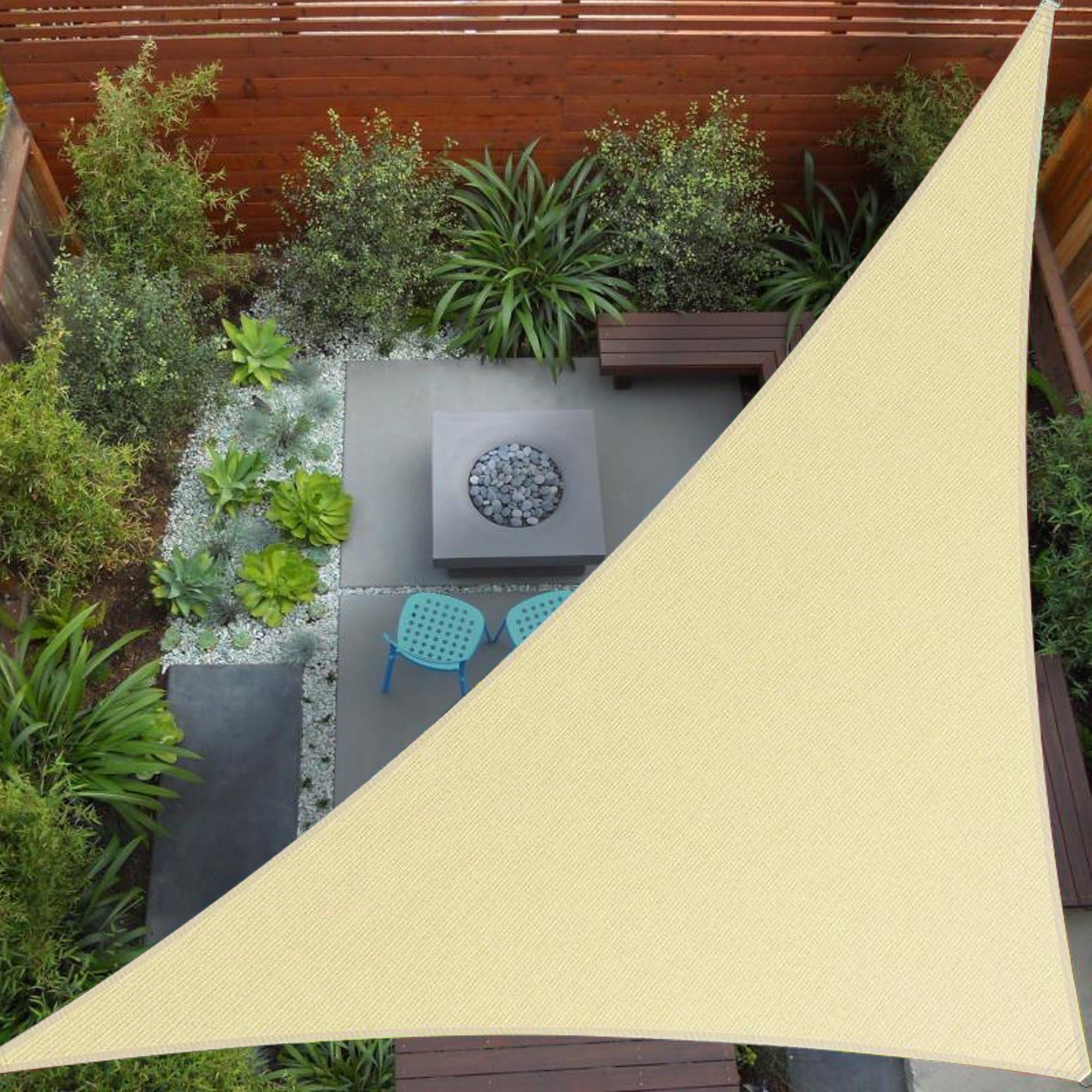 Palace World 11' x 21' x 23.7' Custom Size Beige Triangle Sun Shade Sail Sun Block Canopy Awning Commercial Grade 190 GSM Permeable UV Block for Outdoor Garden Backyard - We Make Custom Sizes