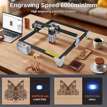 LASER TREE 5W Laser Engraver, 5000mW High Precision Laser Engraving Machine, Eye Protection, 1212 Work Area, Class 4 Laser for Wood, Acrylic, Leather DIY Craft
