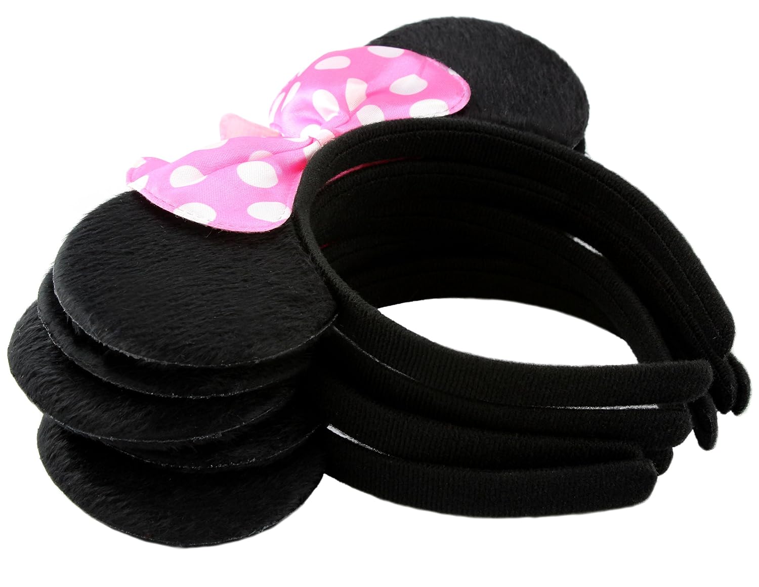 Cornucopia Brands Black Mouse Ear Headbands w/Pink Bows (12-Pack); Polka Dot Minnie Style Party Favors