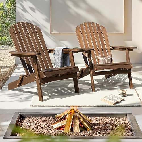 Miniatura 7 de IDZO Juego de 2 sillas Adirondack plegables de madera para exteriores con respaldo premontado, silla de patio de madera para jardín, patio trasero,