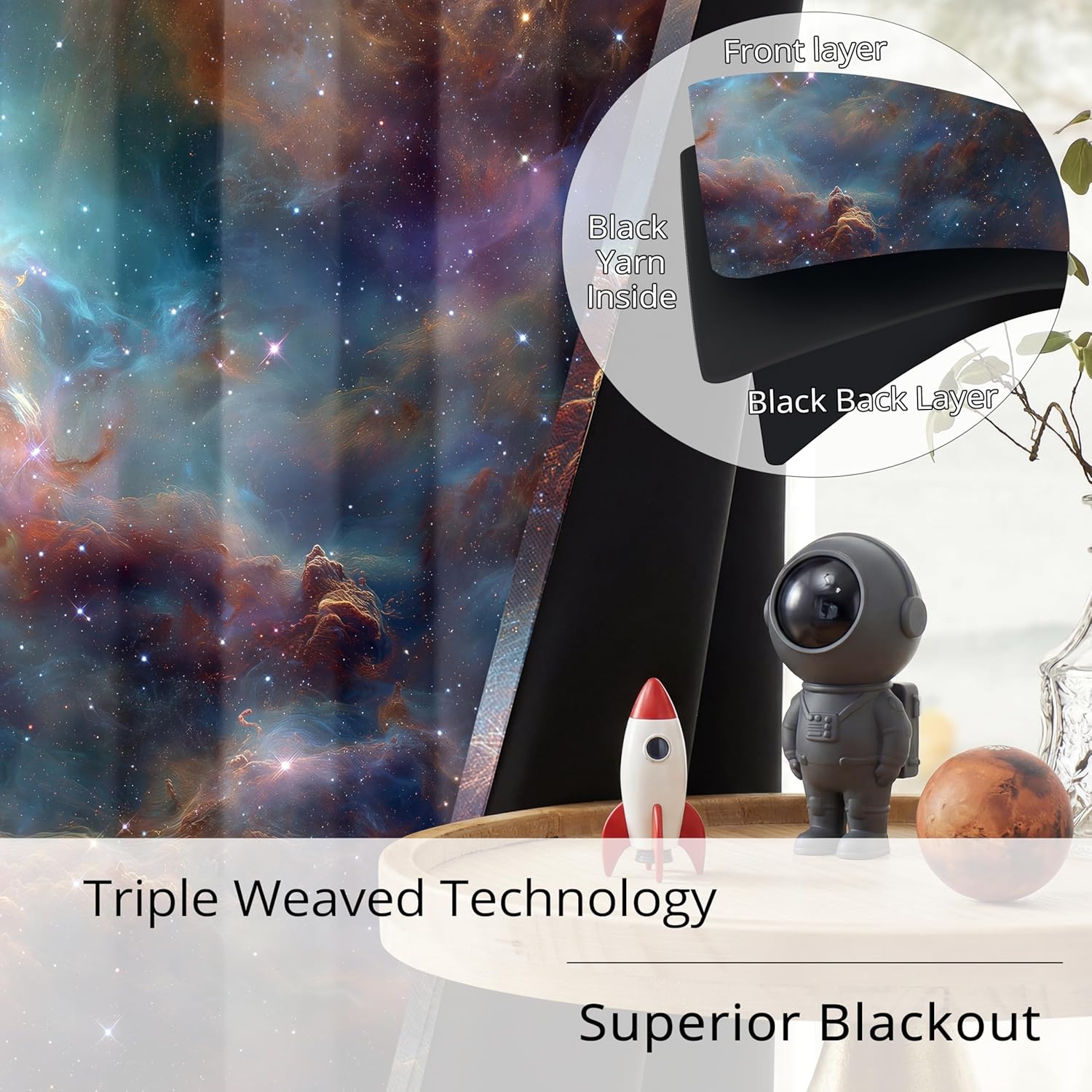 Galaxy Blackout Curtains - 100% Blackout (Aurora Galaxy, W52×L84)