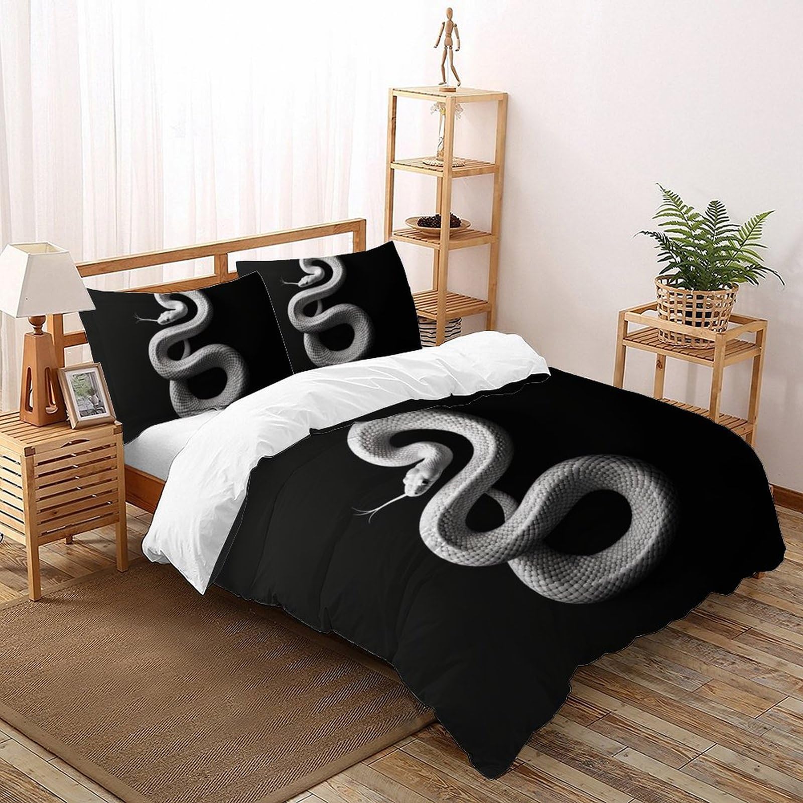 Housse de couette serpent blanc microfibre respirante pour lit double 200x200