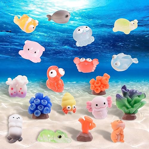 Vista 5 de Mini figuras de animales marinos, juego de 18 piezas de animales marinos realistas de criaturas oceánicas para escenas de playa, pecera, terrario