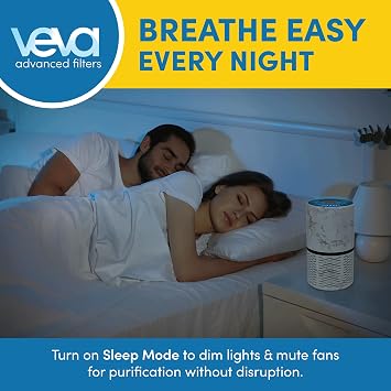 Veva White Circular Air Purifier, Compact and Modern with UV-C Light, HEPA Filter, 3 Speed Settings, Soft Light, 220 sqft coverage