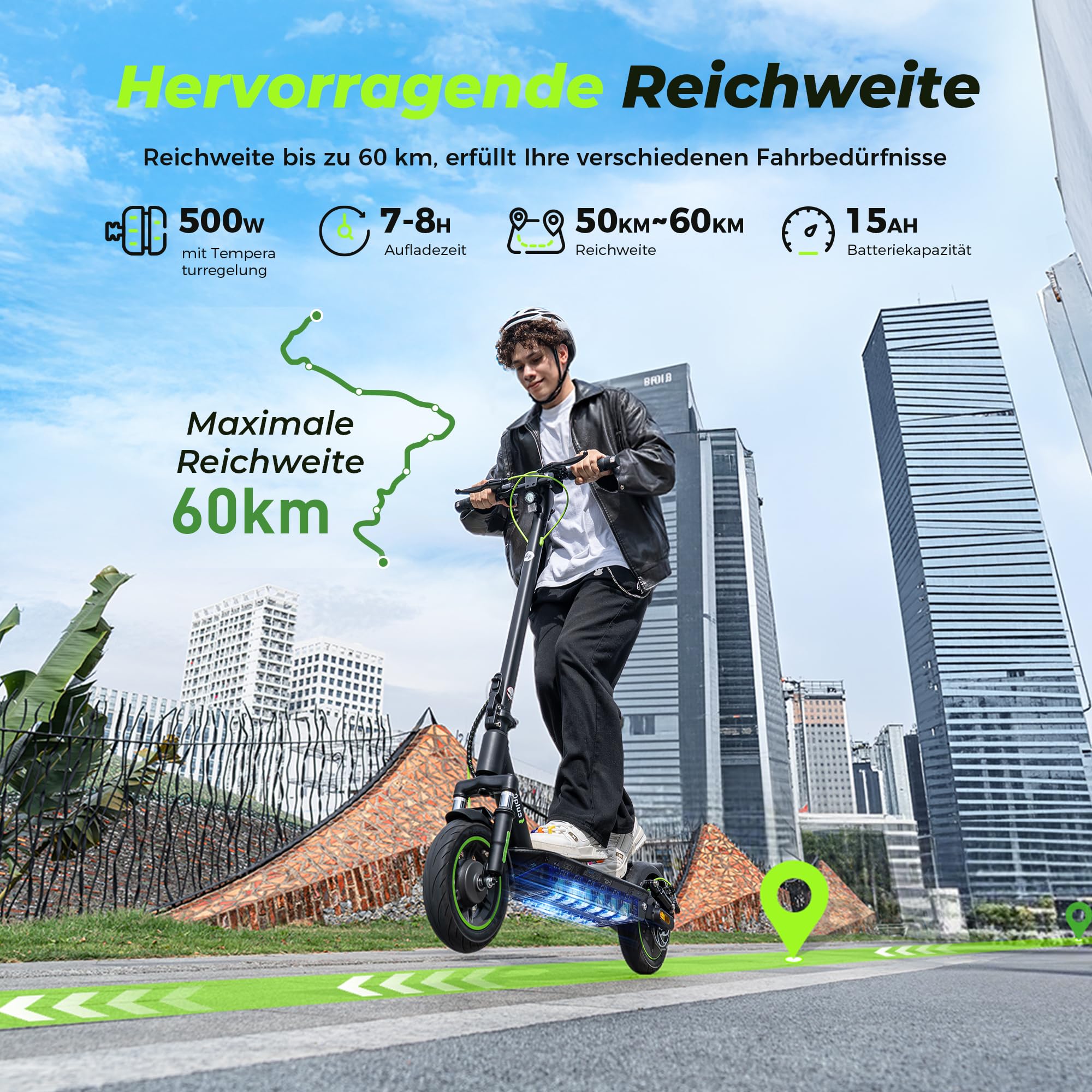 E Roller mit Straßenzulassung, Max 60KM Reichweite E Scooter mit Blinker, 10 Zoll Elektroroller mit Dämpfung und APP, Faltbarer Elektro Scooter bis 120KG, 500W Elektro Roller Erwachsene für Pendeln