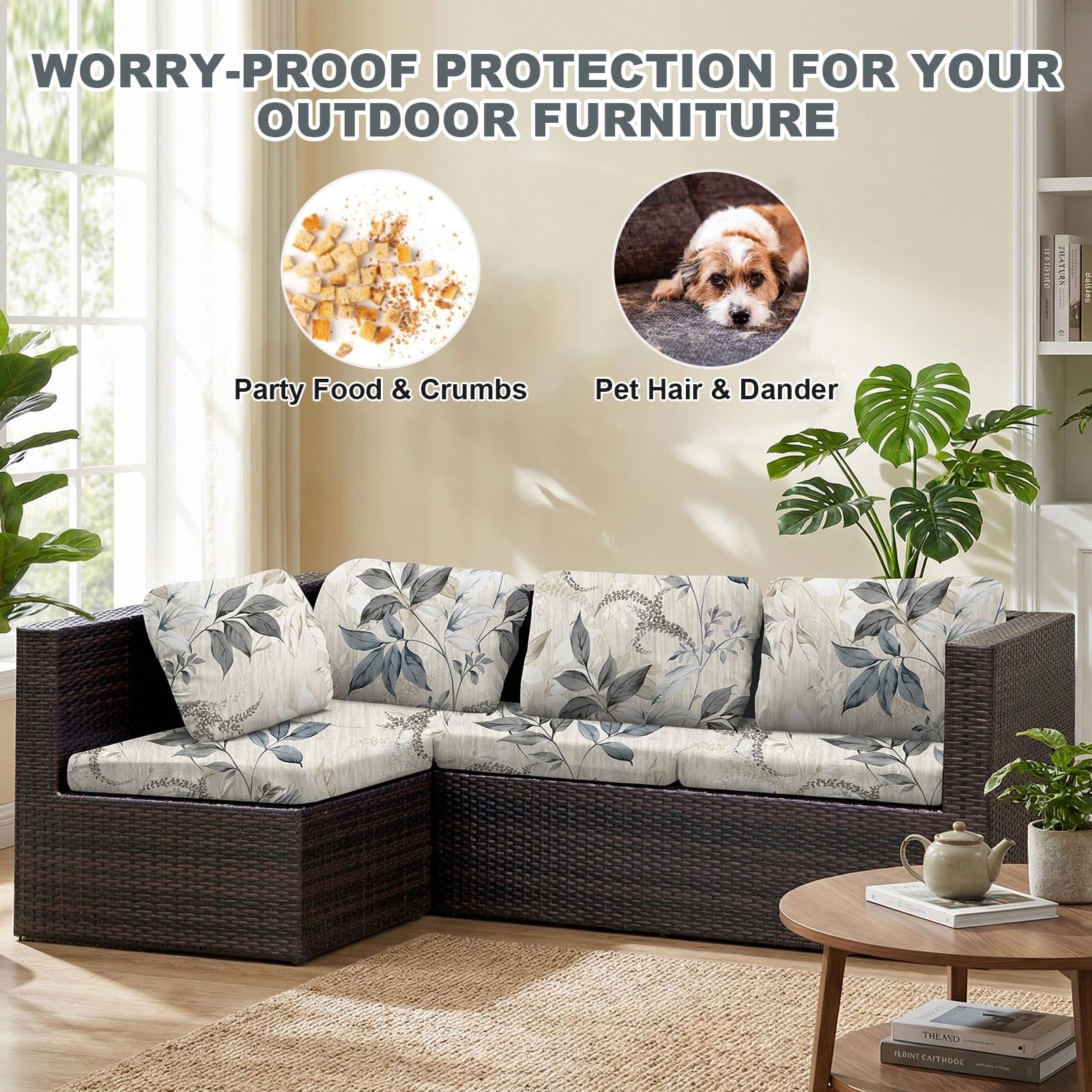 LiveGo Housse de coussin extensible pour canapé d'extérieur - Housse de coussin de rechange douce et flexible - 8 fleurs