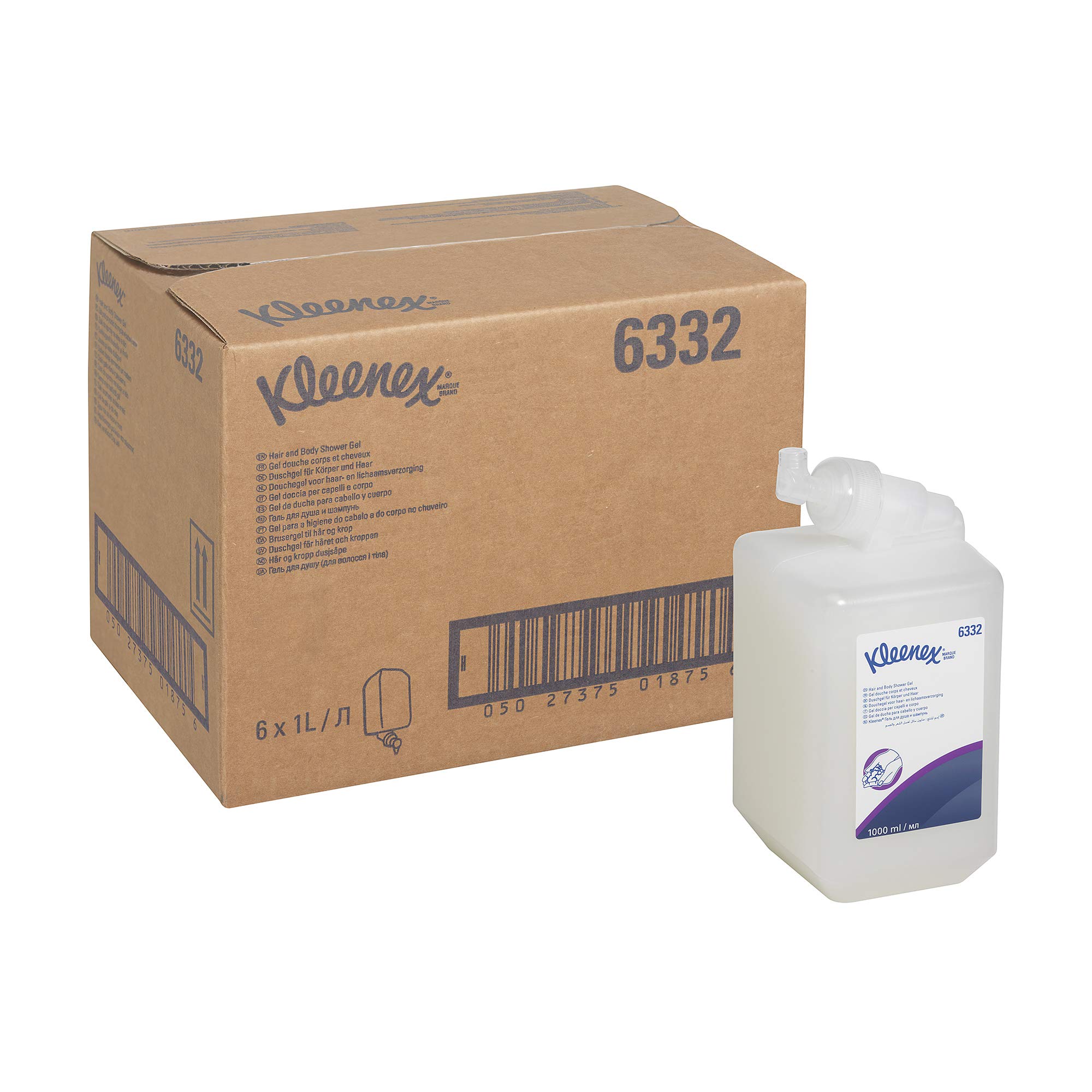 Żel pod prysznic do włosów i ciała Kleenex, 1 l, 6 kaset × 1 l, biały