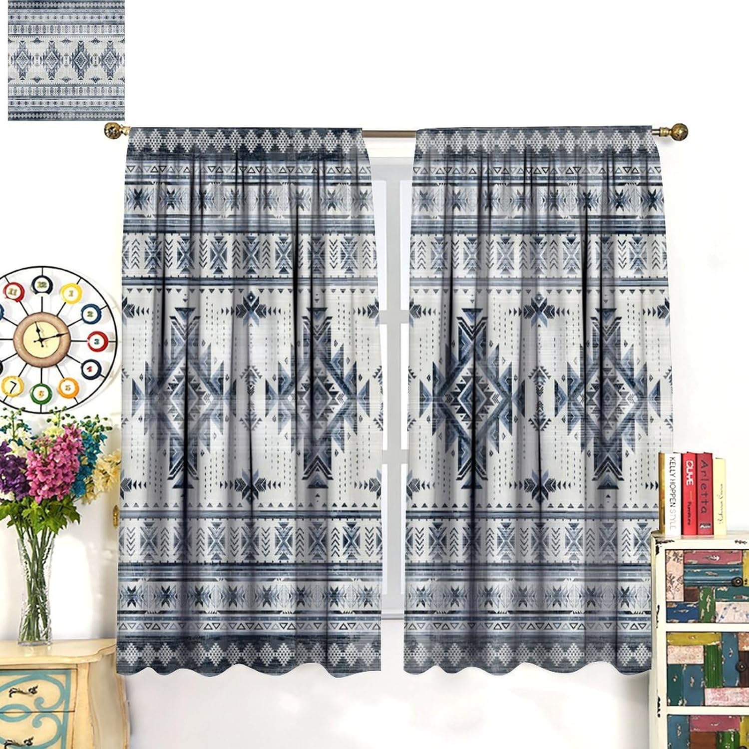 Vorhänge Schlafzimmer 3D Retro-Stammes-Geometrische Streifen 183X214 cm (B + H) Vorhang Gardinen Blickdicht Mit Ösen Thermovorhang Lichtdicht Für Wohnzimmer Schlafzimmer Kinderzimmer/Uv-S-275359597