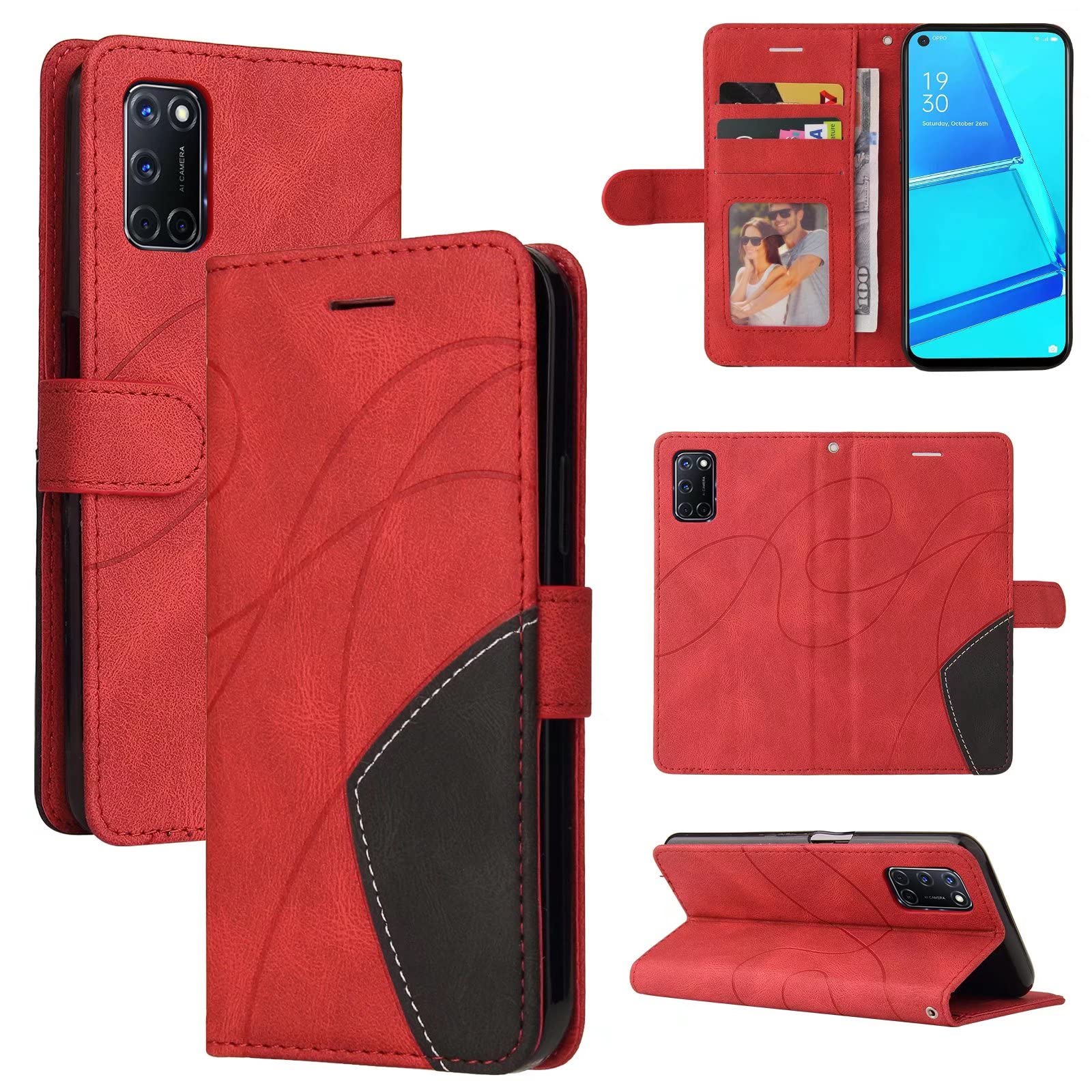 Custodia Cover compatibile con OPPO A72,Custodia Flip in pelle con slot per carte,design a portafoglio,chiusura magnetica,kick stand,custodia in pelle per OPPO A72