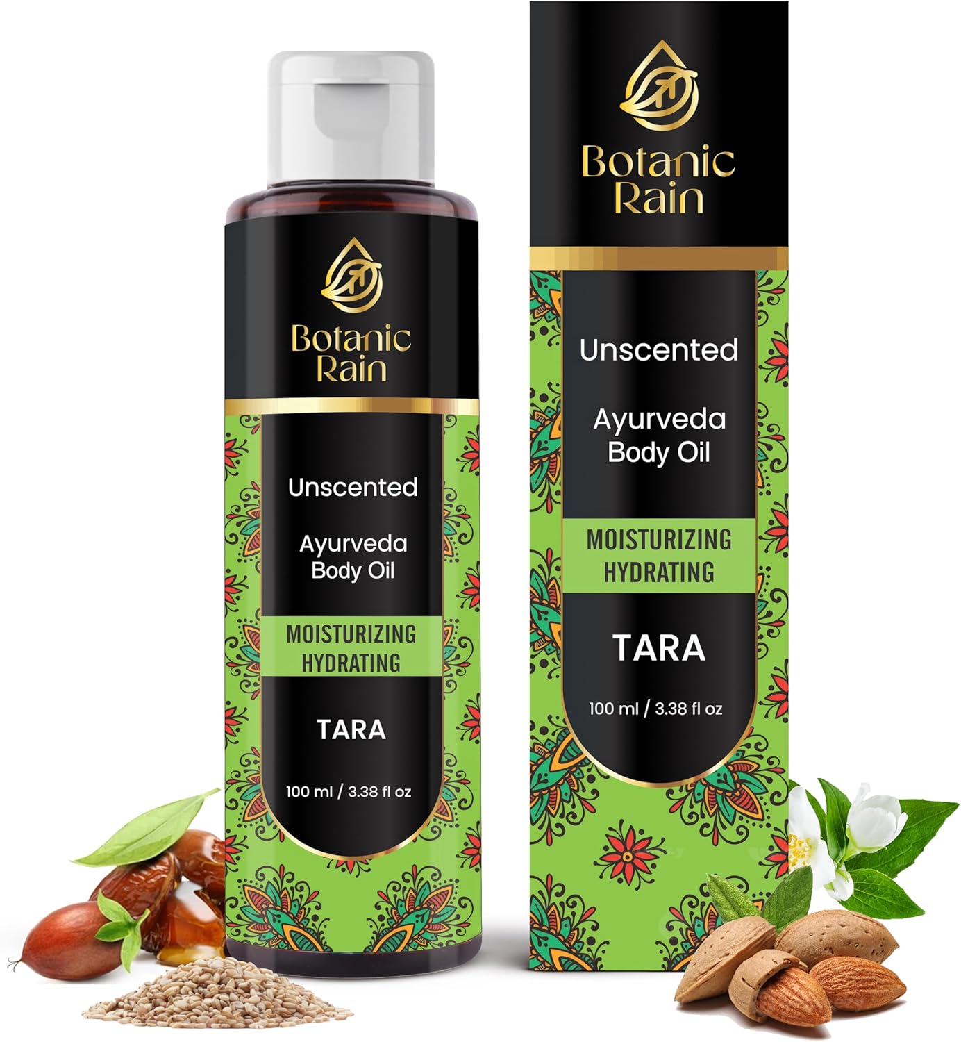Botanic Rain Ayurveda Unscented Body Oil After Shower, Natural, Moisturizing & Hydrating Organic Fragrance Free For Women And Men, Ayurveda Products For Saggy Skin – 100ml (1)