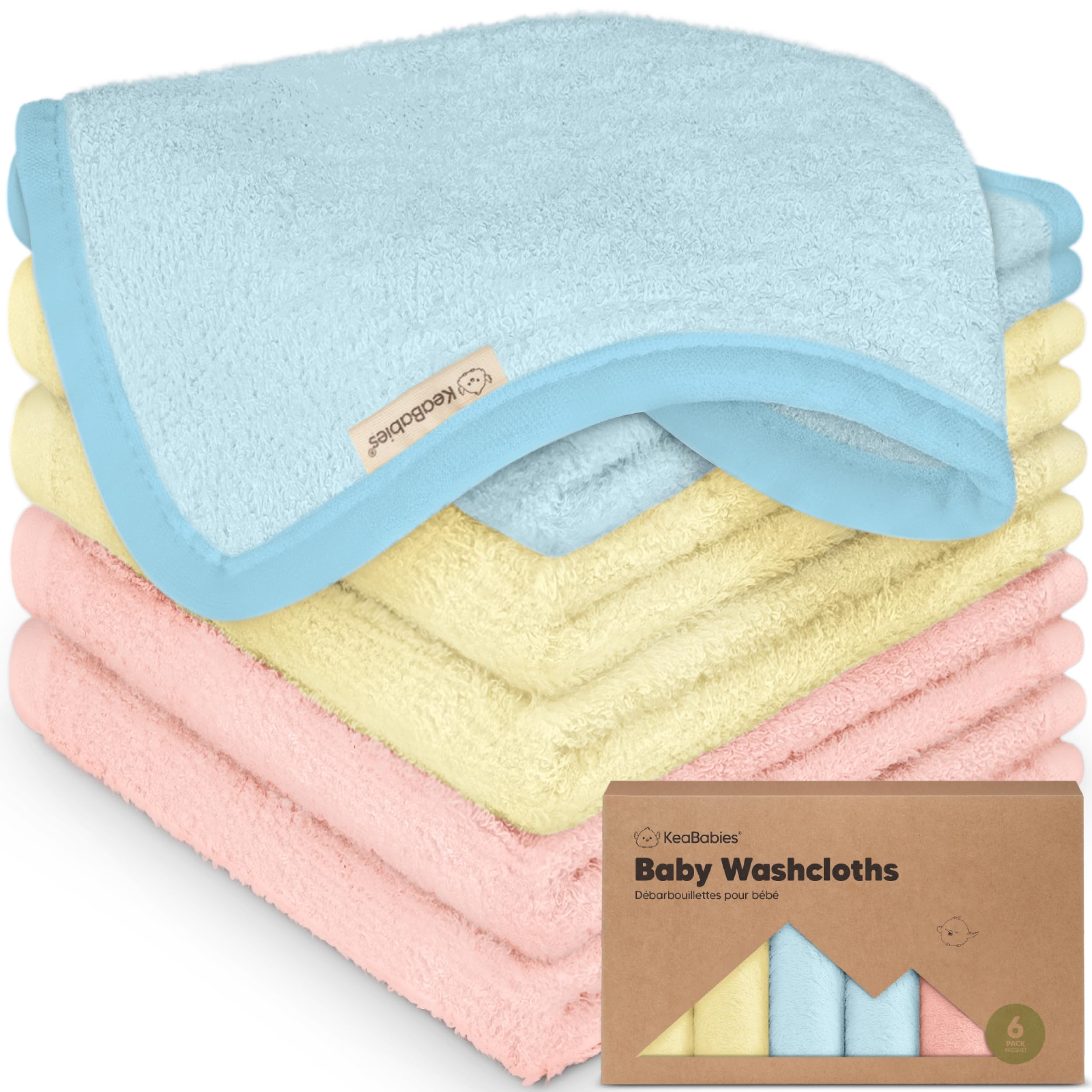 6-Pack Soft Baby Washcloths, Bamboo - Kids, Newborn Bath Towels, Infant Shower, Toddler Reusable Face Washer, Gentle on Skin, Baby Face Wash Cloth, 25x25cm (Candy Pop)