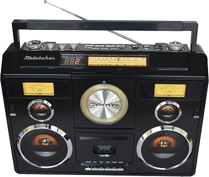 Studebaker Sound Station Portable Stereo Boombox with Bluetooth/CD/AM-FM Radio/Cassette Recorder (Black)