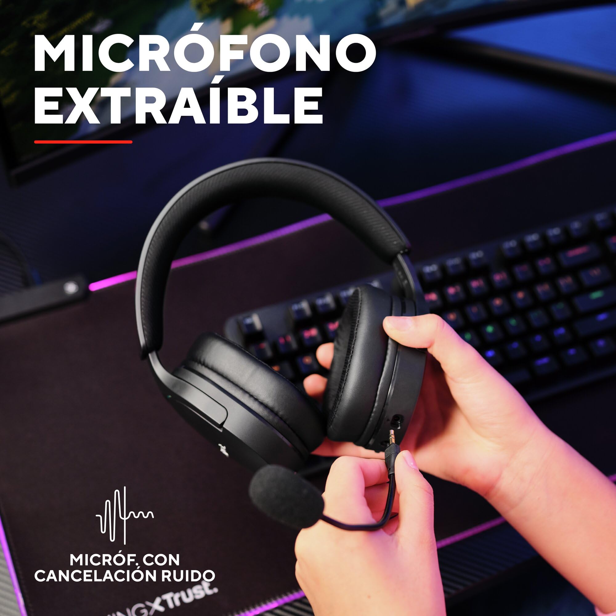 GXTrust 491 Fayzo Cascos Gaming Inalámbricos Bluetooth + 2.4 GHz, 7.1 Sonido Envolvente, Batería de 22 Horas, Auriculares Inalámbricos RGB Over-Ear PC PS5 PS4 Switch - Negro