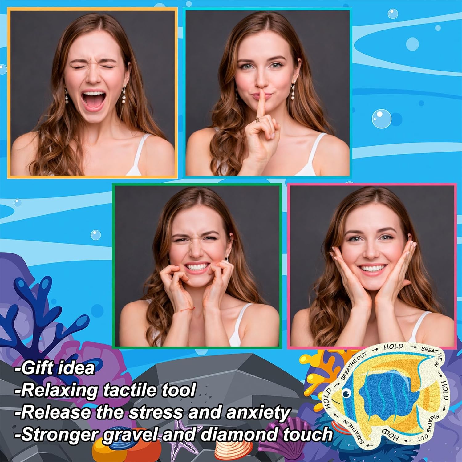Fulmoon 120 Pcs Anxiety Sensory Stickers Textured Rough Fidgets for Mental Health, Autism & ADHD, Mindfulness Decal for Stress Relief, Supplies for School Counselor(Ocean Animals)