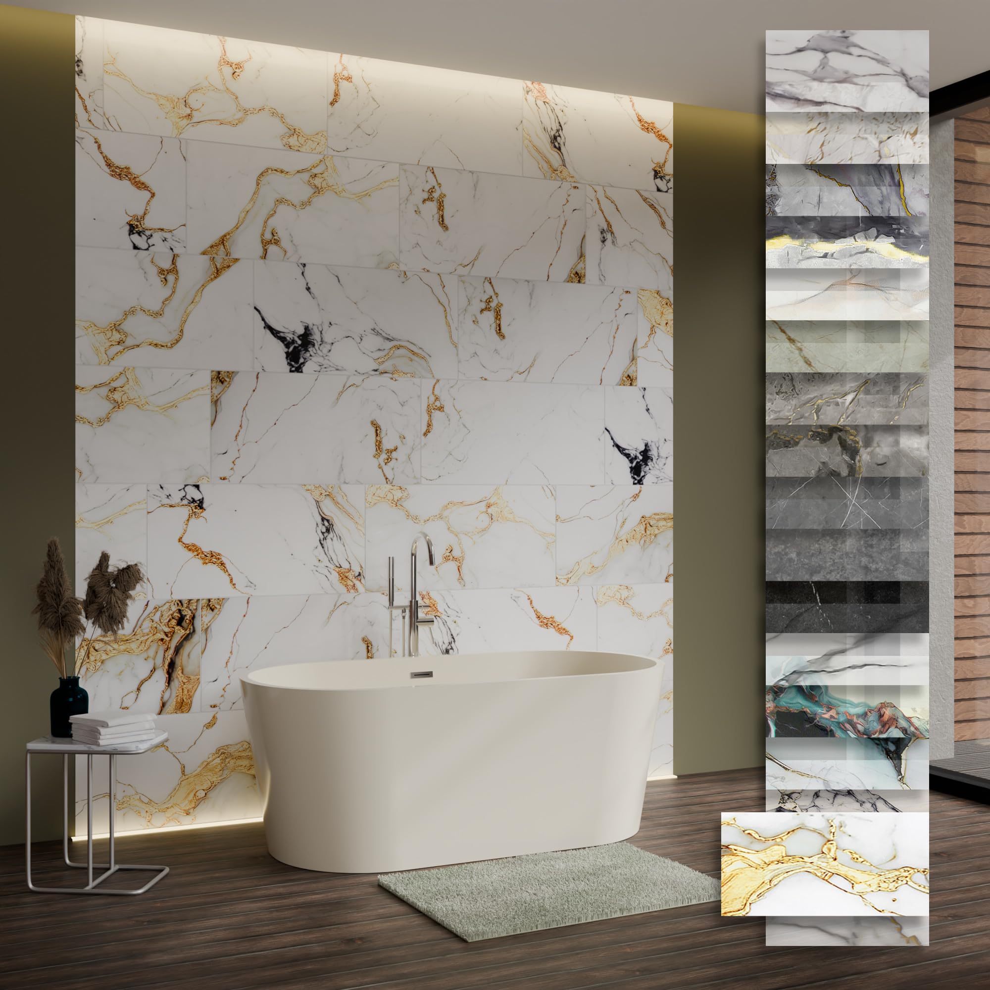HEXIM Marmorplatten Optik 9 Stück 78x39cm SPC Kunststoff Innen & Außenbereich Granit Steinoptik - Duschrückwand Küchenrückwand Moderne Wandgestaltung innen dekorativ (2,74 m² 80114) B-Serie