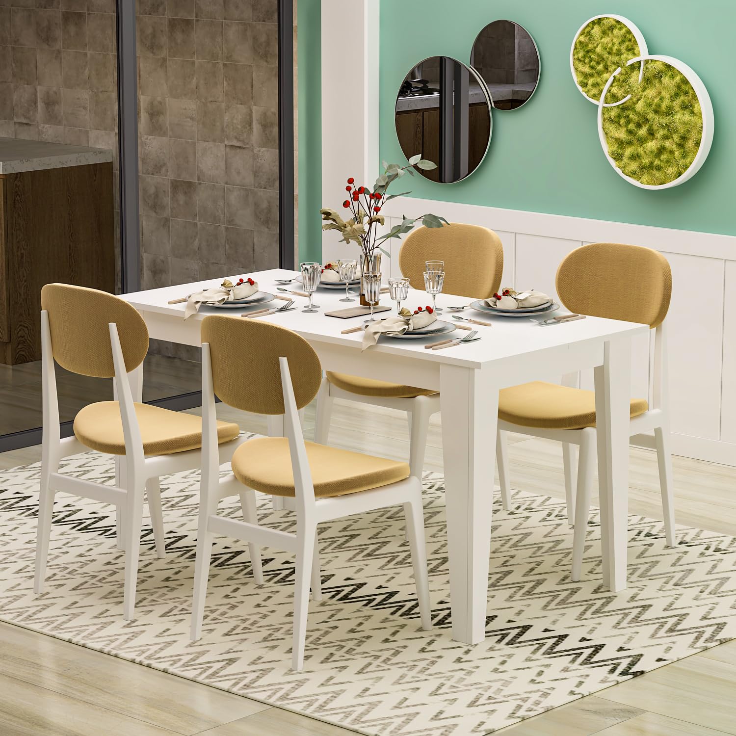 Homidea SHIMAL Tavolo da pranzo per 4 persone - Tavolo da cucina moderno con piano stabile - 120 x 72 x 73,8 cm - Tavolo da sala da pranzo per cucina e soggiorno (bianco)