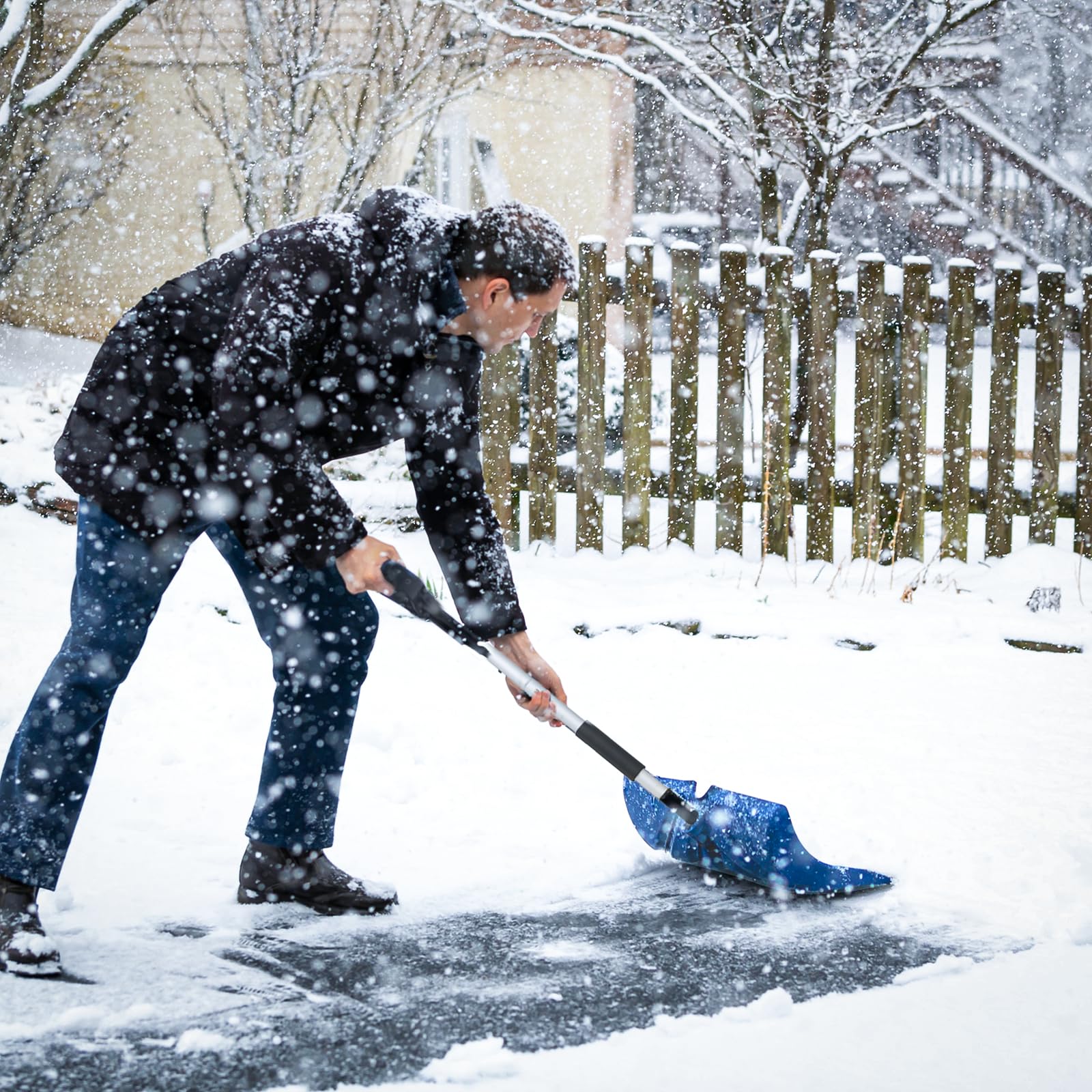 Magshion 16-Inch Ergonomic Snow Shovel with Lightweight Aluminum Handle, Snow Removal for Driveway Walkway and Patio, Blue