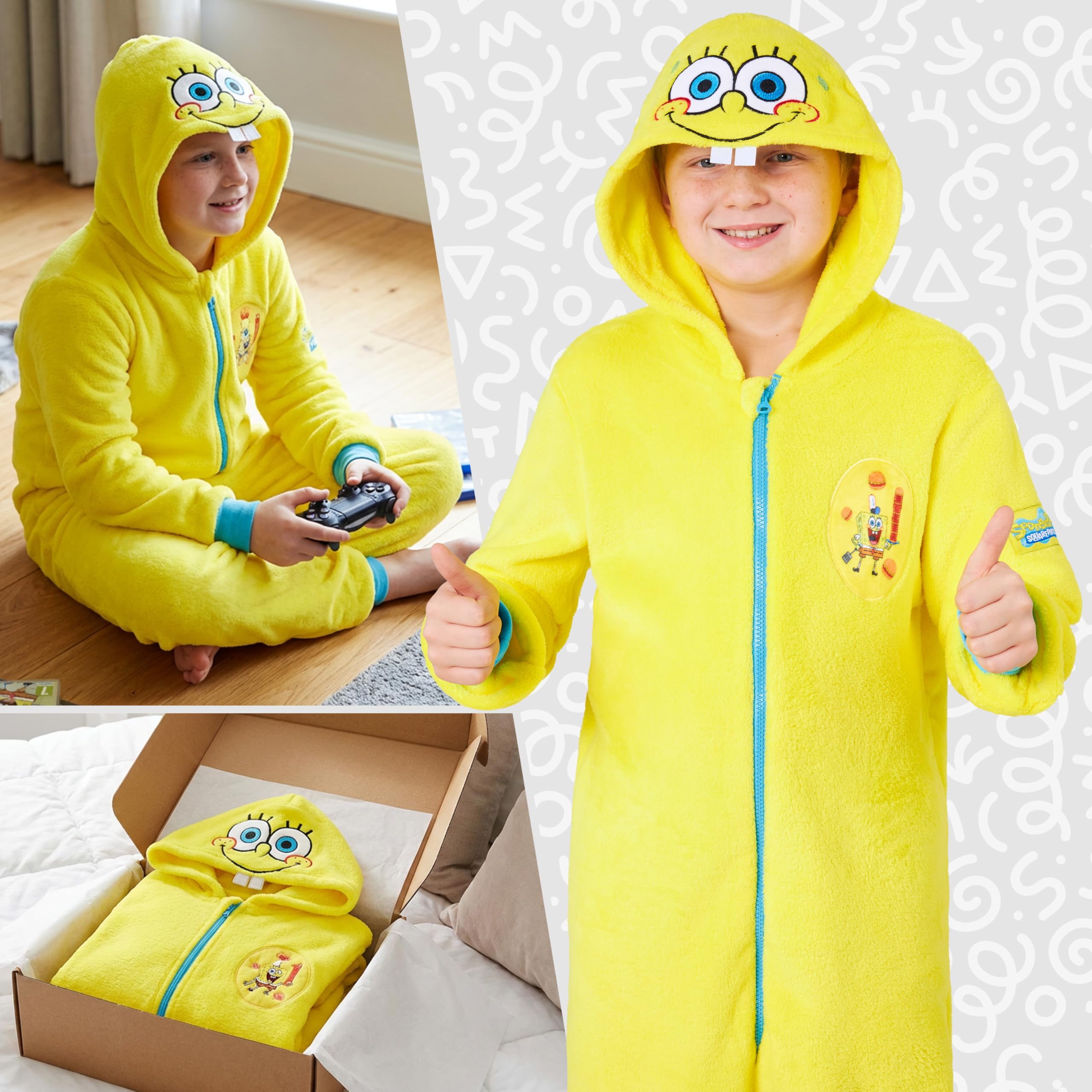 SPONGEBOB SQUAREPANTS Pyjama Enfant Filles Grenouillère Polaire Bob l'éponge 5-14 Ans Combinaison Kawaii Cosy Cadeau Ado