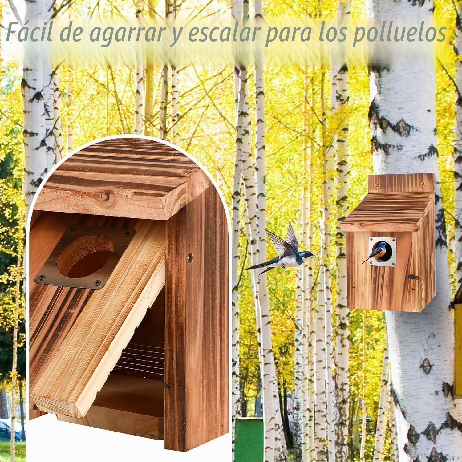 4 Piezas Casita pajaros Exterior, con Protectores metálicos, cerraduras de Seguridad, Ranuras de Vuelo & ventilación, Entrada de 3,8 cm