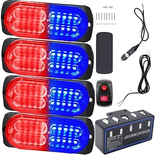 24 LED Strobe Lights for Trucks Vehicles Suvs, 4pcs Emergency Warning Lights Caution Hazard Construction Ultra Slim Sync Feature Car Truck with Main Control Box Surface Mount