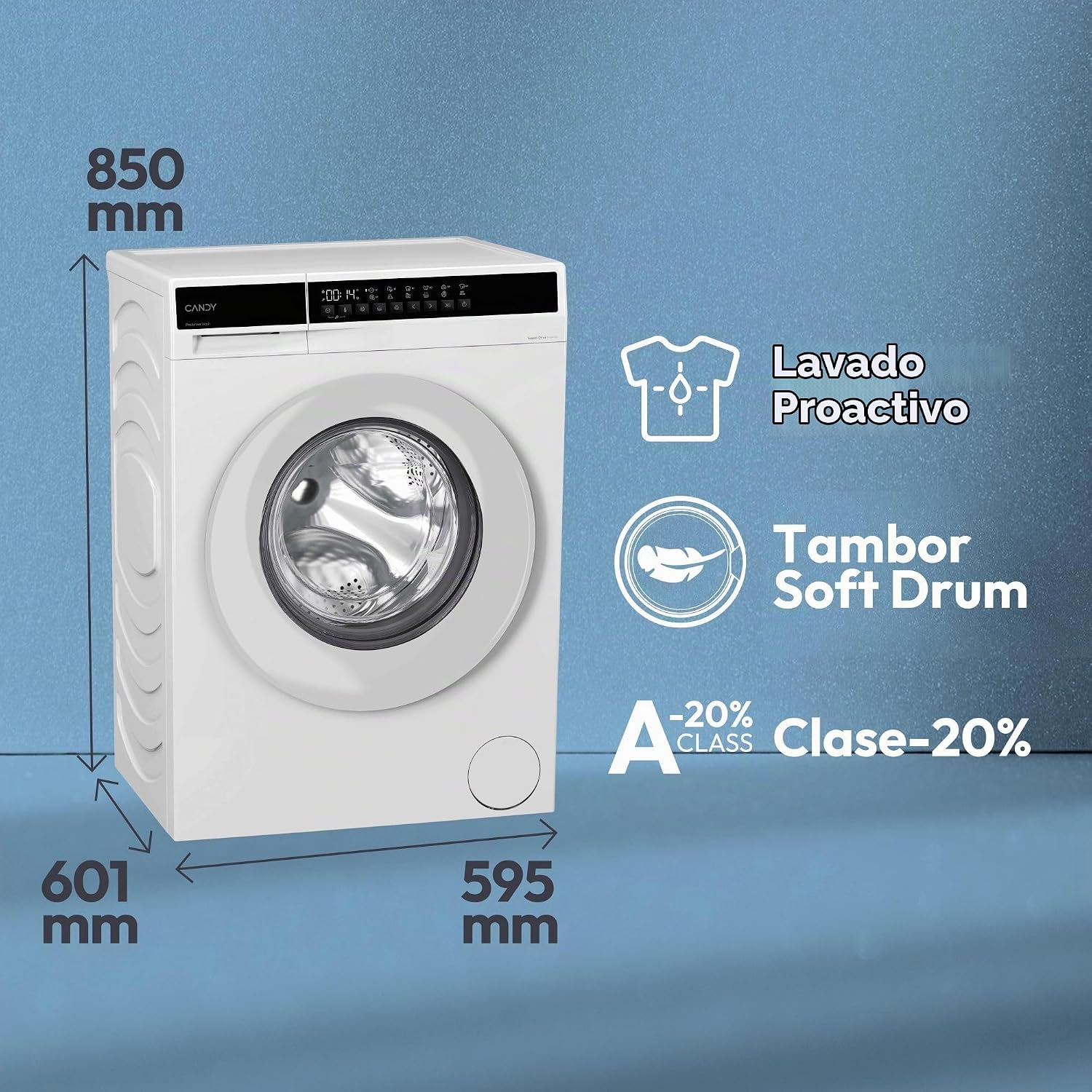 Candy ProWash 100 EY 2108-S, Lavadora 10 KG, 1200 RPM, Display Digital con botones, Proact - Analyse des détails et conception