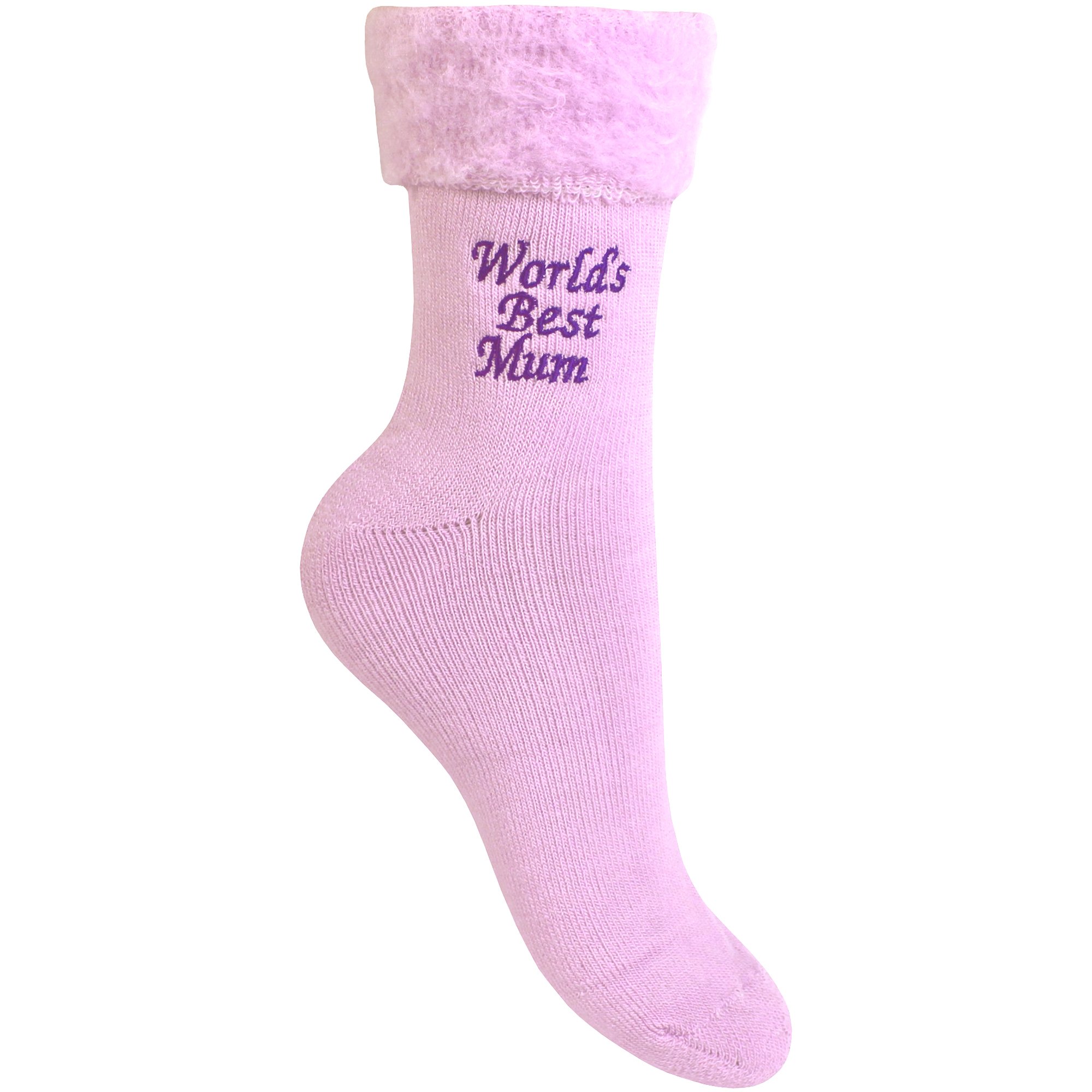 Teddyt's Women's Pink Worlds Best Mum Embroidered Super Soft Thermal Bed Socks (Pink)