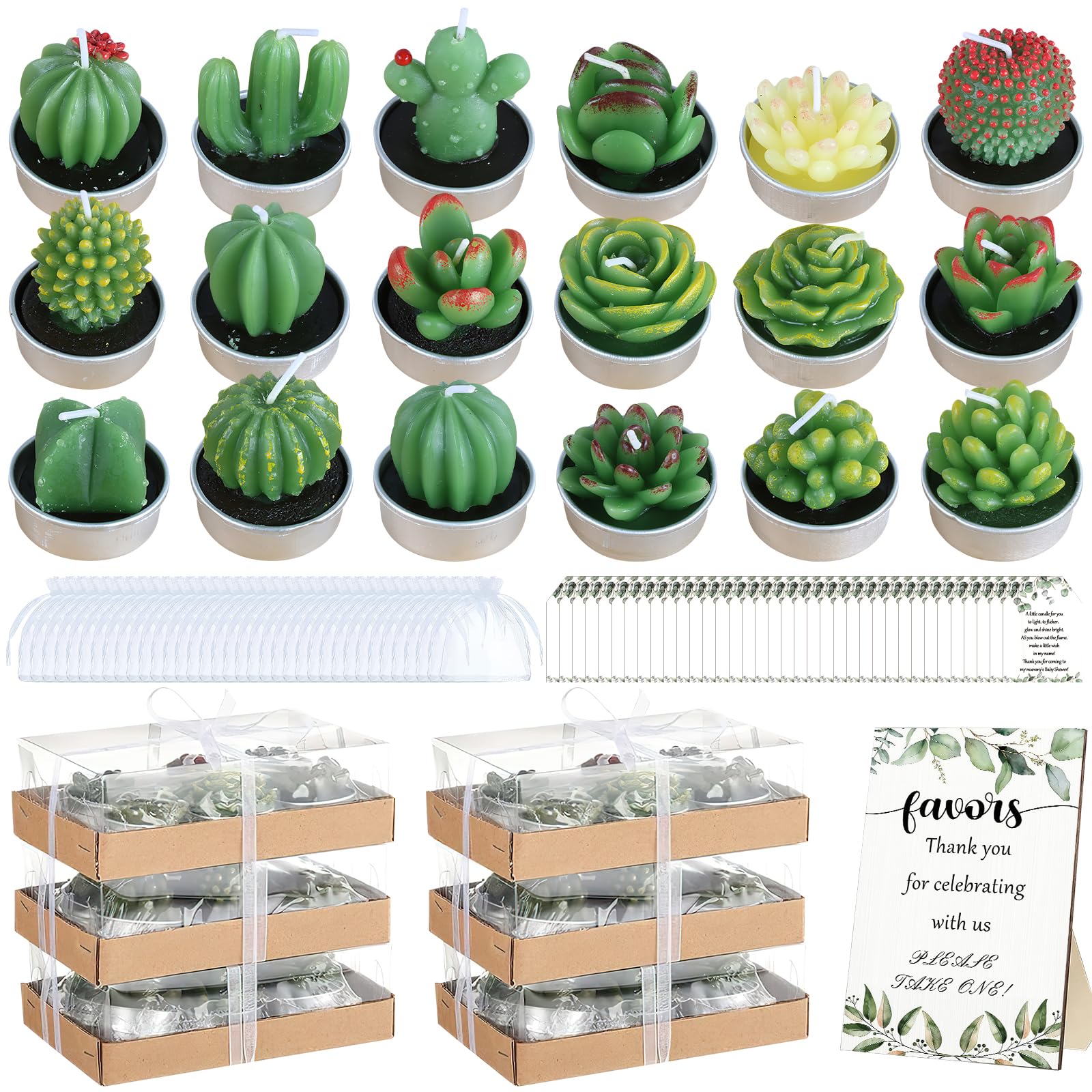 Juego de 36 velas de cactus suculentas, pequeñas velas perfumadas a granel para regalo, velas decorativas hechas a mano para invitados, bodas, despedidas de soltera, baby shower, regalos de cumpleaños