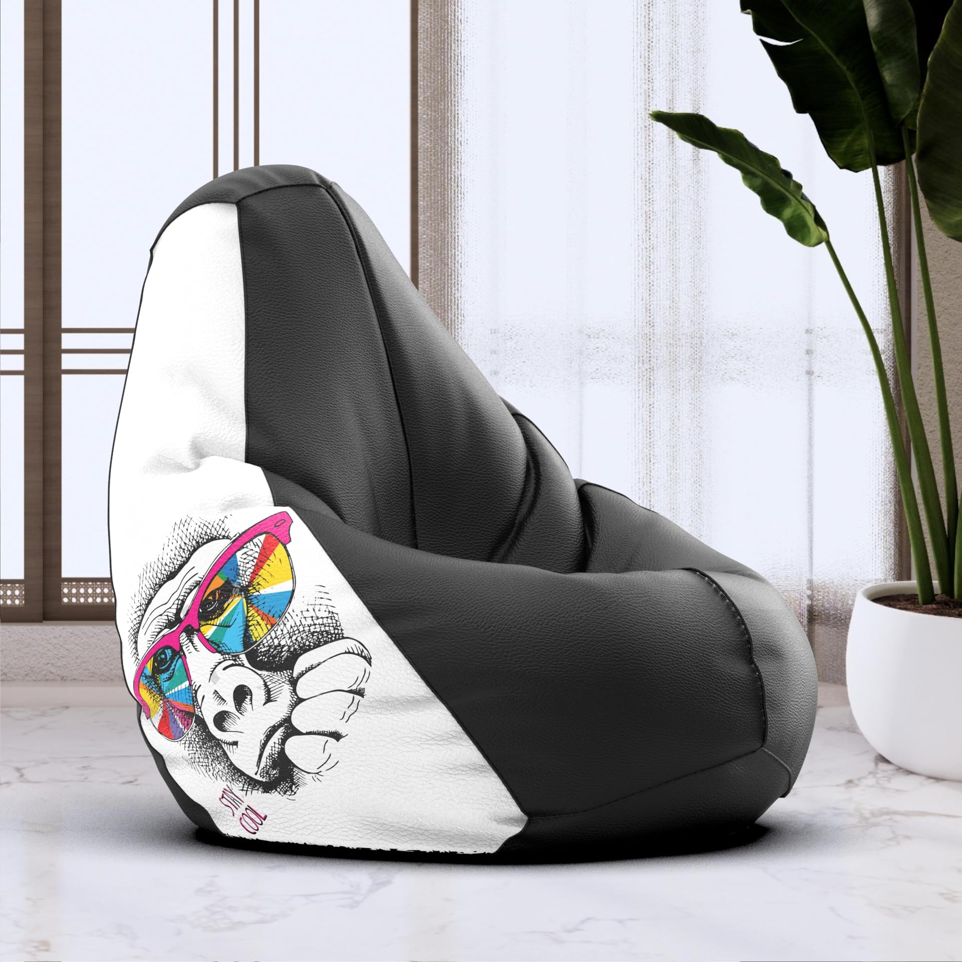 Bean Bag Chair Cover | Size: 6XL | Color: Monkey Wondering-Black | Without Beans | Premium Leatherette Cover (CMF 8390)-image-36
