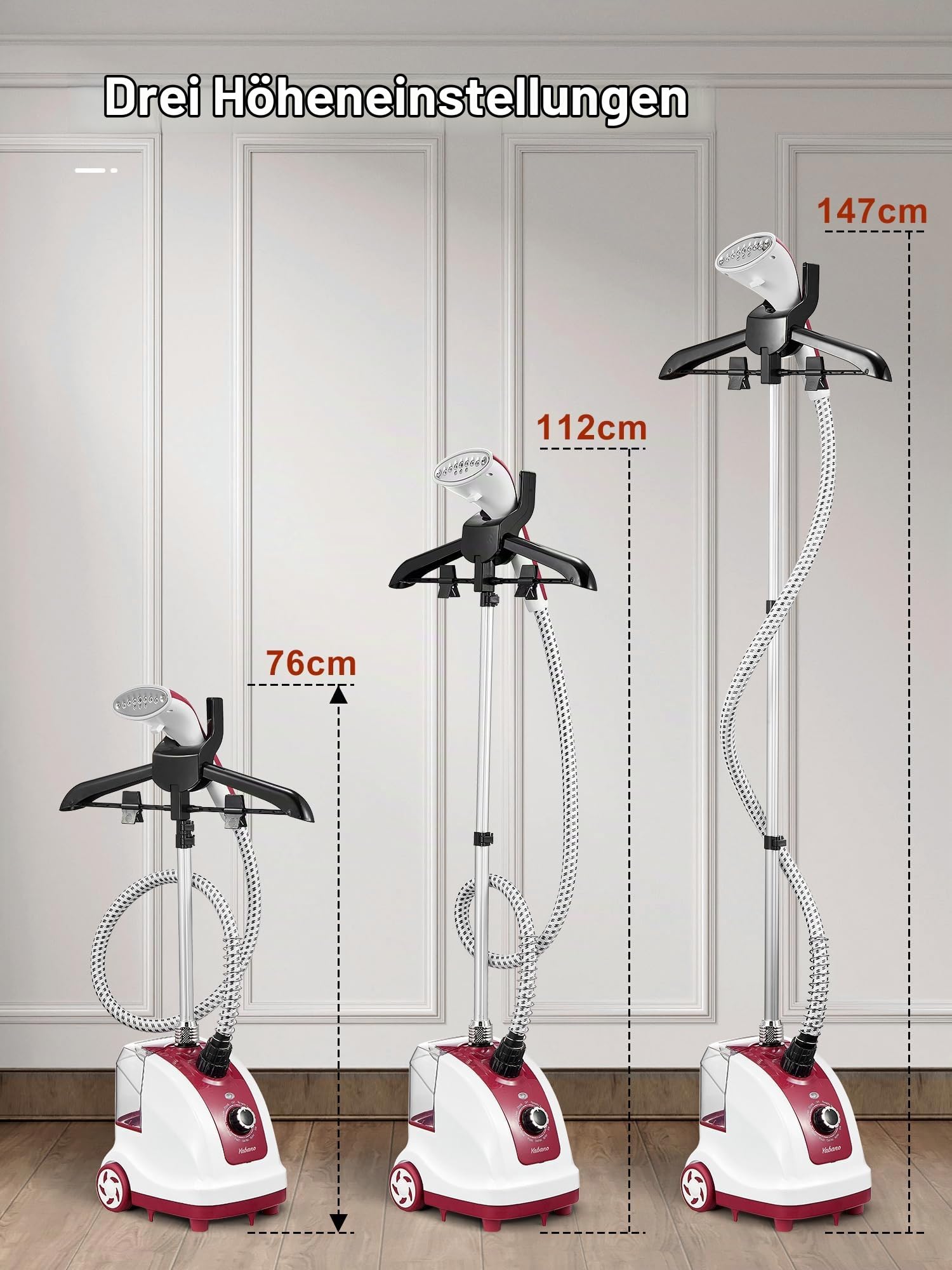 Yabano Vertikaler Steamer & Dampfglätter, 1950W, 40g/min Konstanter Dampf, 11 Dampffunktionen 1,35 Liter Wassertank, 10 Sekunden schnelles Vorheizen, Vertikaler Dampfgarer