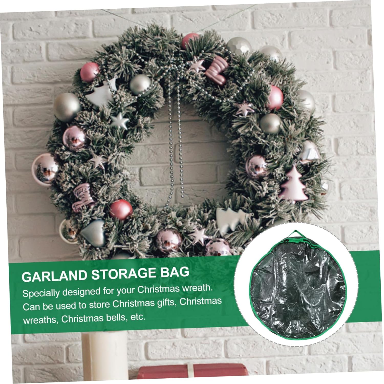 Vaguelly 1pc Christmas Wreath Storage Bag Holder with Clear Window Holiday Storage Container for Wreaths and Decorations and Wear-Resistant Design Easy to Carry