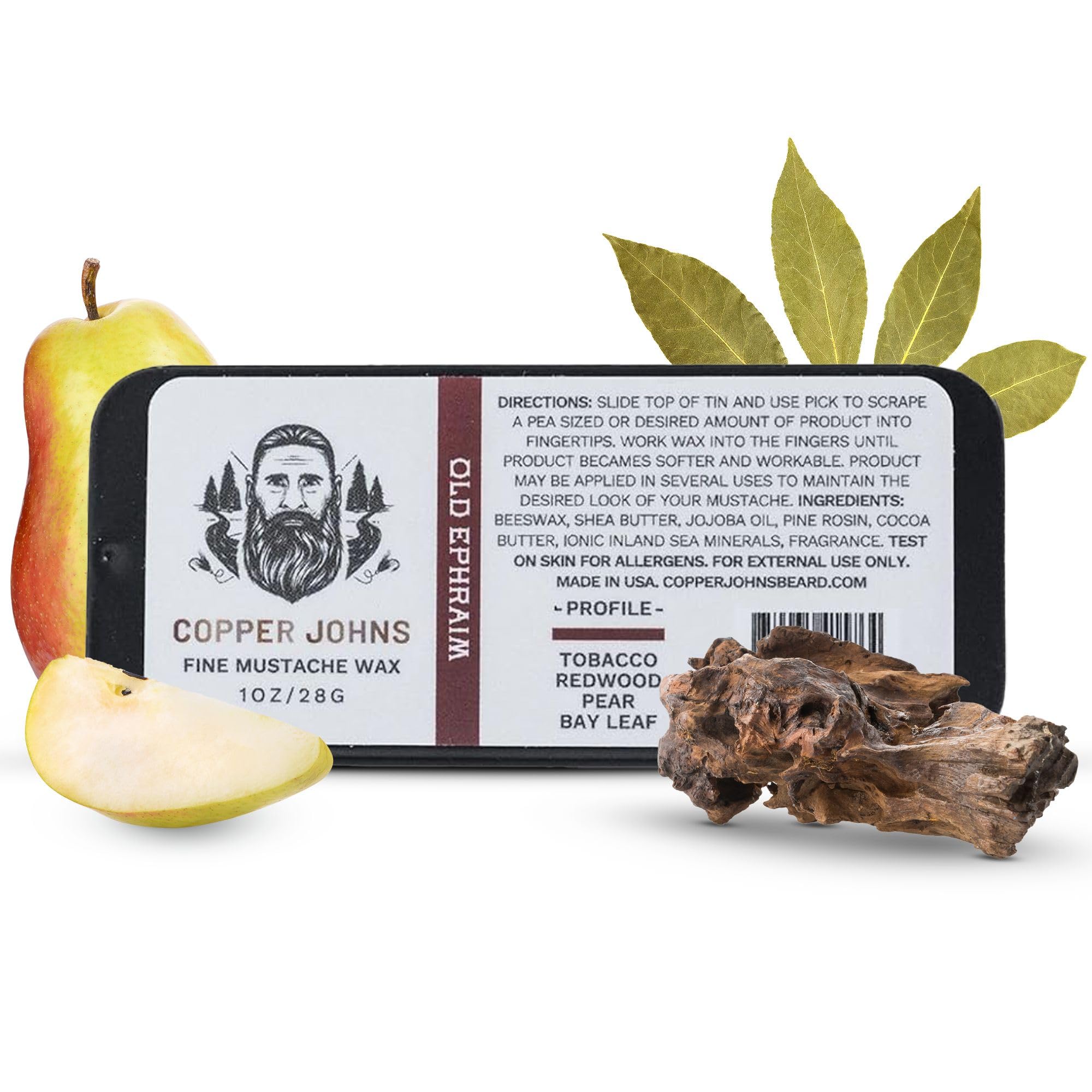 Mustache Wax | Promotes Clean & Well-Kept Mustache | Strong All-Day Hold | With Beeswax, Jojoba Oil & Sea Minerals | Old Ephraim | 1oz