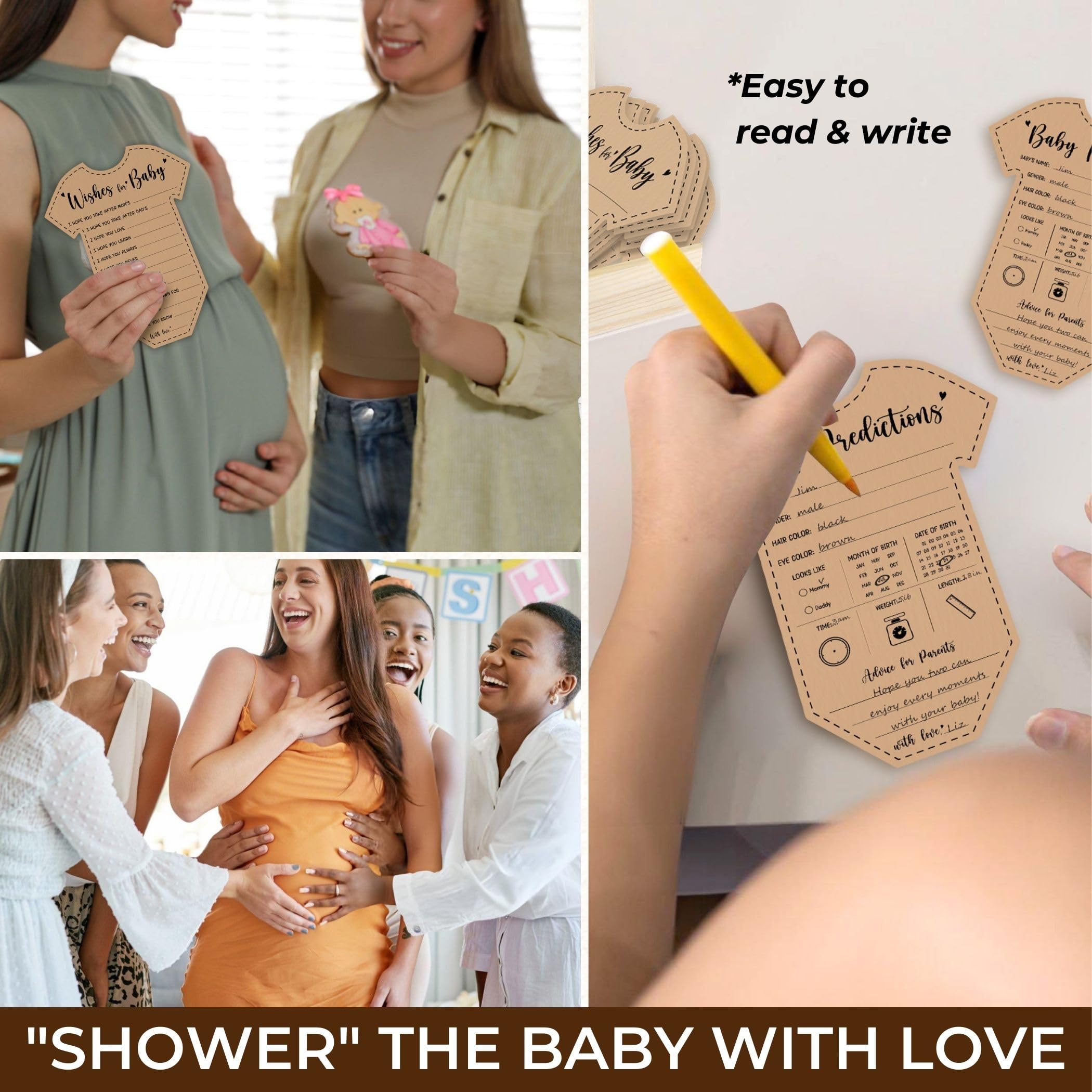 Baby Prediction & Advice Cards For Baby Shower - Rustic Gender Neutral Cards With Wooden Box