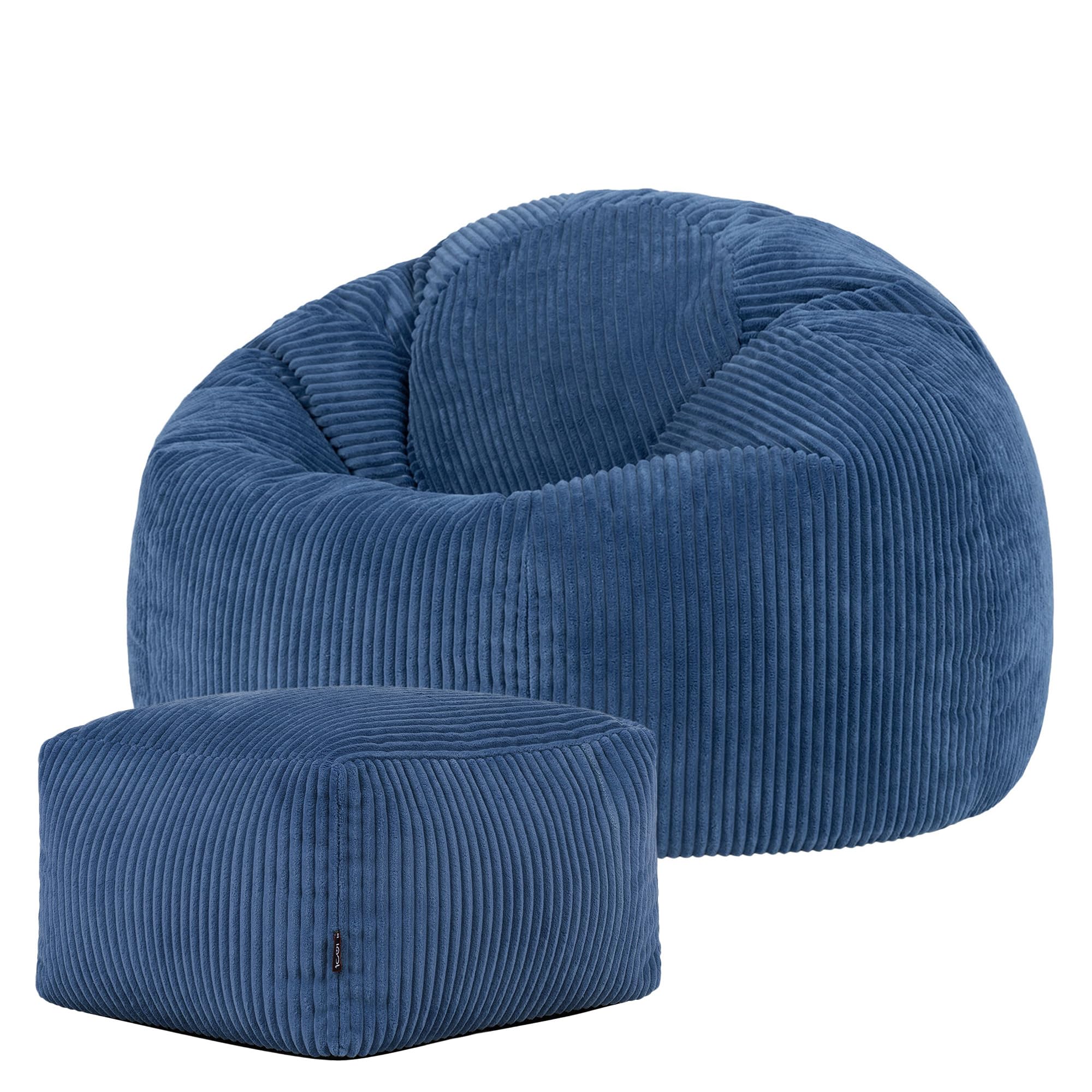 Icon Kingston Bean Bag & Footstool Bundle - Jumbo Cord Blue - Medium Size