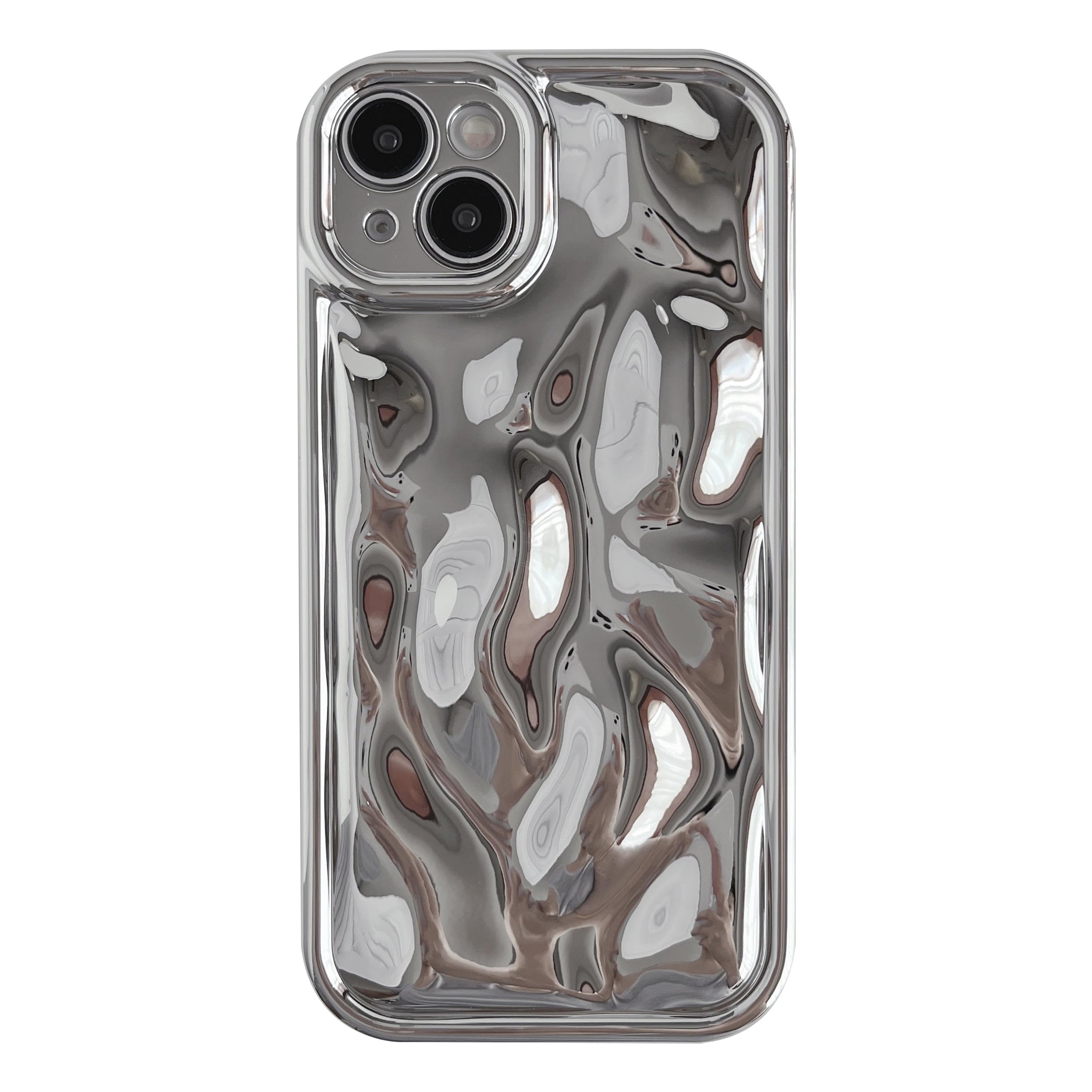 Caseative for iPhone 15 Plus Case,Water Ripple Wave Meteorite Bubble Chrome Plating Soft Phone Case (Light Silver)