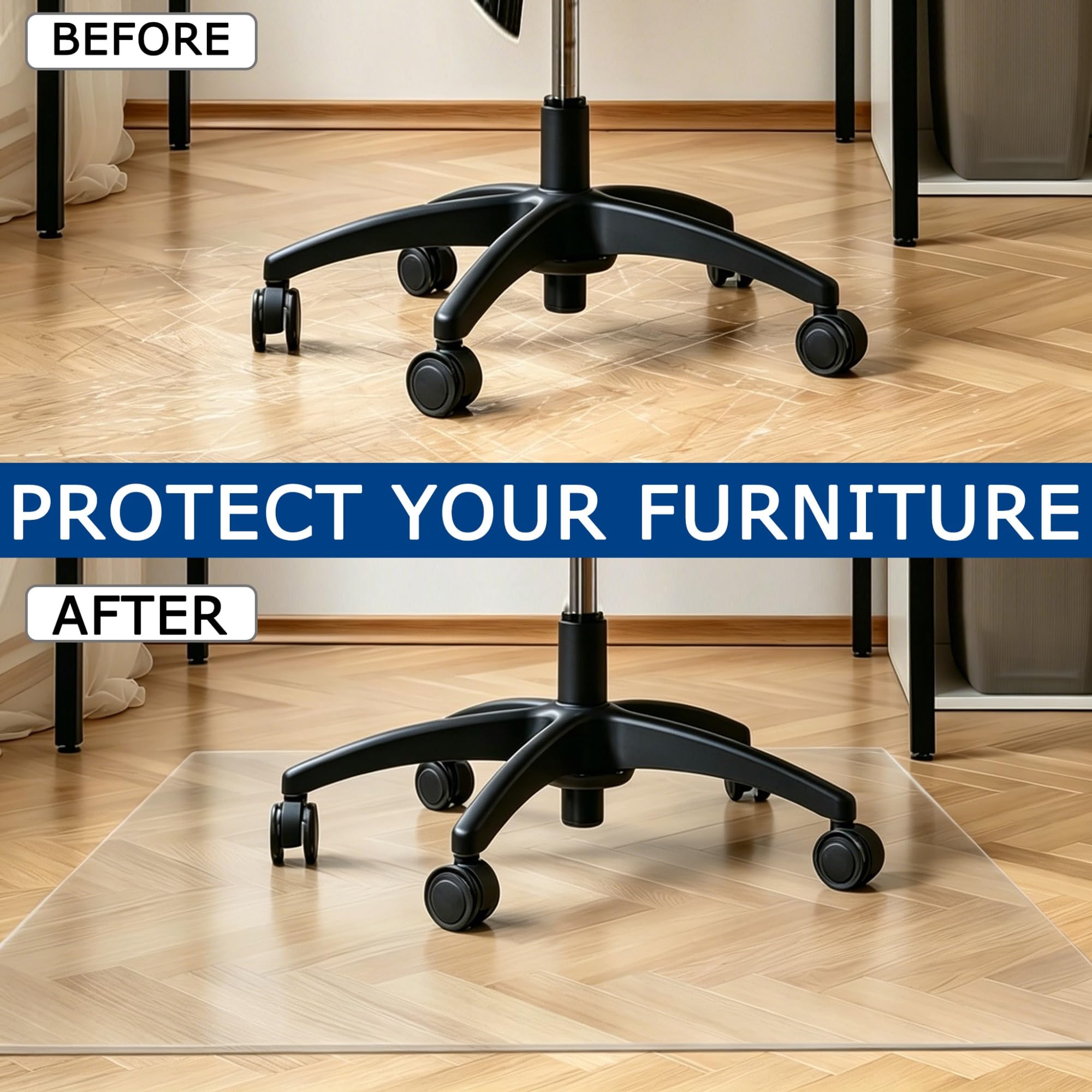 Alfombrilla Transparente Protector Suelo para Silla Oficina Antiarañazos | Antideslizante fabricada en PVC resistente de 2 mm protege pisos duros, parquet y baldosas(Transparent,35"x55"/90x140cm)