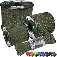 XXBEN Reflective 1000lb Paracord Rope 4mm 13 Strand - 50-1000ft Tactical Cord for Camping, Survival, Hammock, Army Green