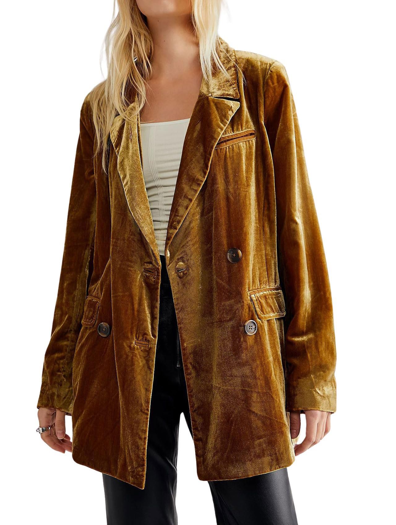 CHARTOU Women Fall Velvet Blazer Jacket Lightweight Lapel Collar Office Work Dressy Jacket