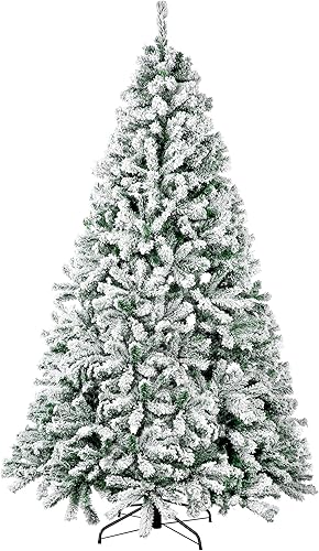 Árbol de Navidad artificial flocado de nieve de 7.5 pies, árbol de Navidad navideño con bisagras de alta calidad sin iluminación con 1346 puntas de