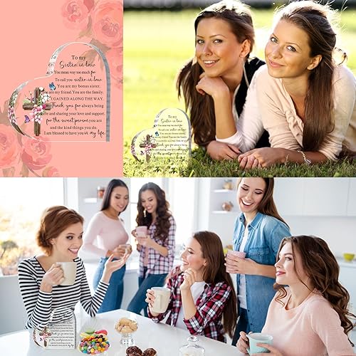 Miniatura 5 de Regalos para hermanas de la hermana, placa de corazón de acrílico, recuerdo inspirador, pisapapeles, regalo lado a lado o Miles Apart Sisters Will