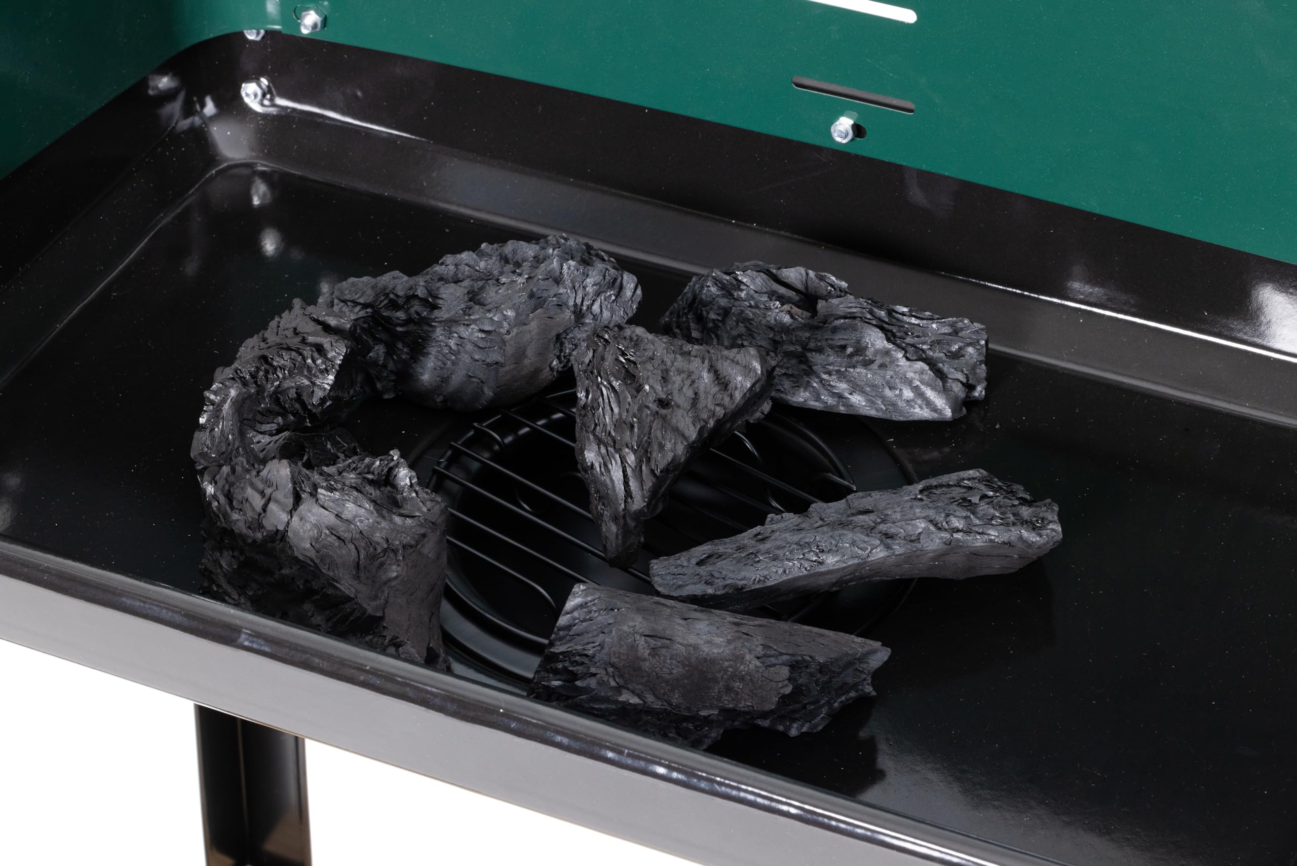 aro Holzkohle Grillwagen, Stahl/Holz, 2 Grillroste und 2 Seitenablagen, Holzgriffen, mit 2 Räder, Windschutz, grün (grün)