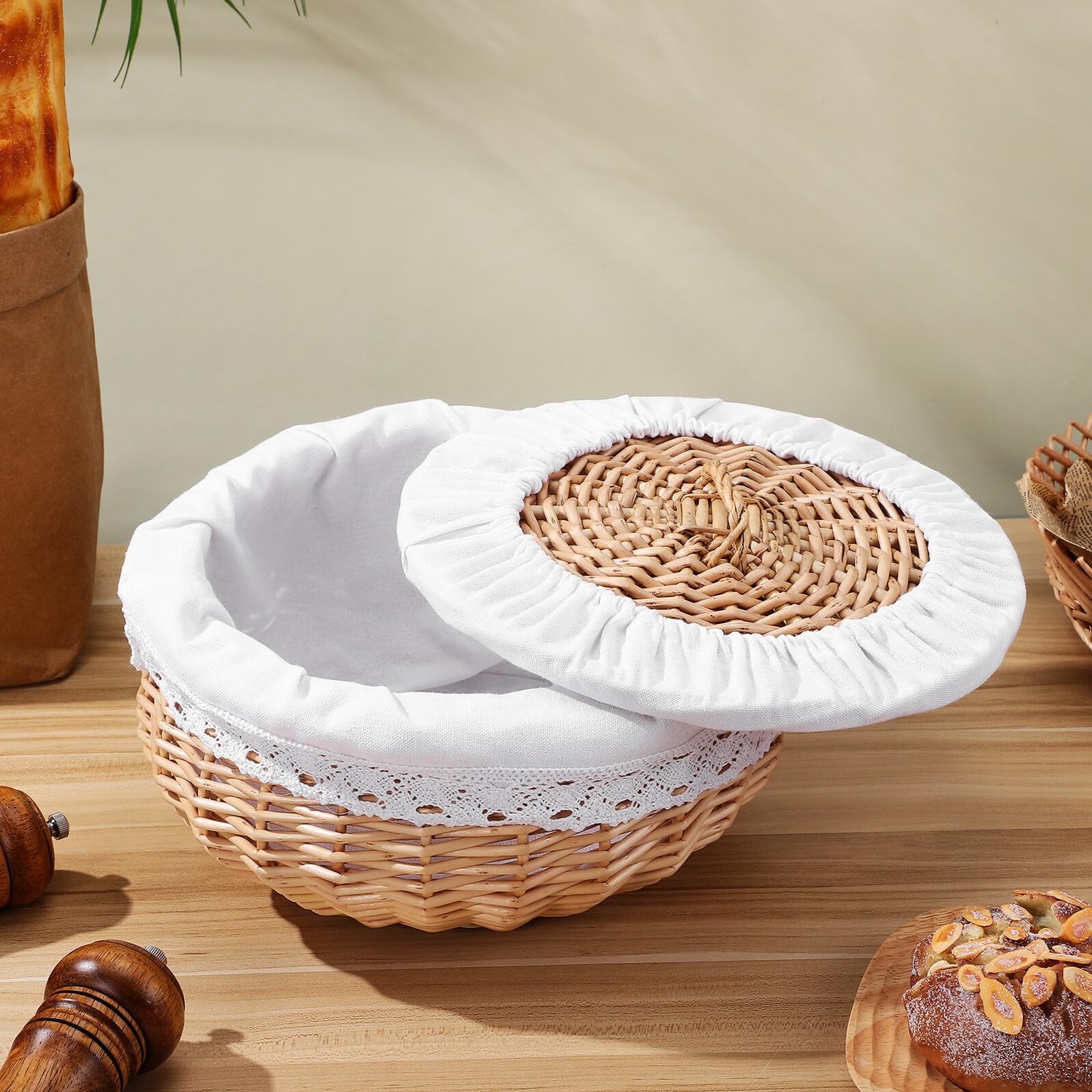 NUOBESTY Panier Tressé pour Rangement Alimentaire Osier Blanc Panier Artisanal pour Fruits et Pain